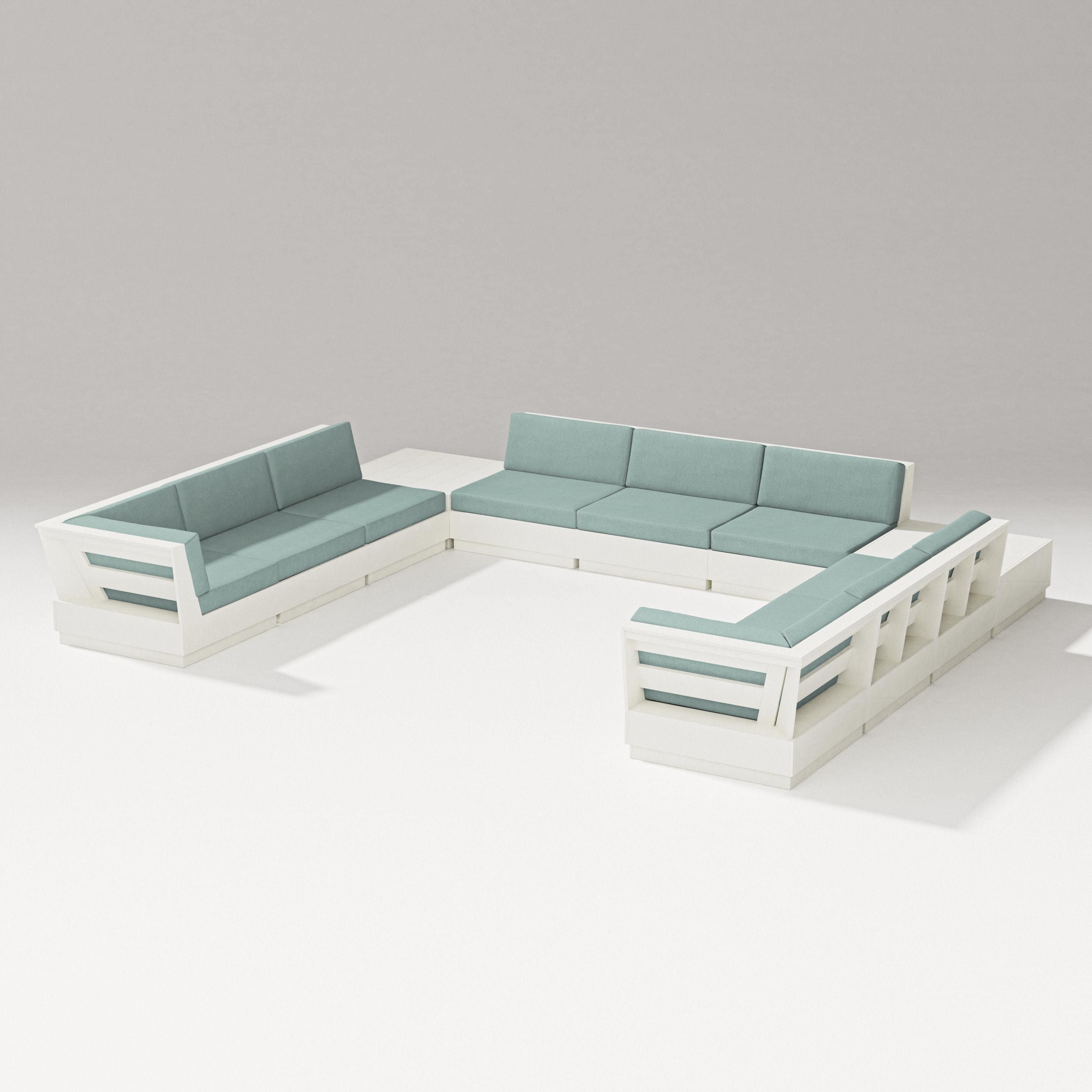PW Designer Series Elevate 11-Piece U-Shaped Sofa Sectional in Vintage White / Glacier Spa
