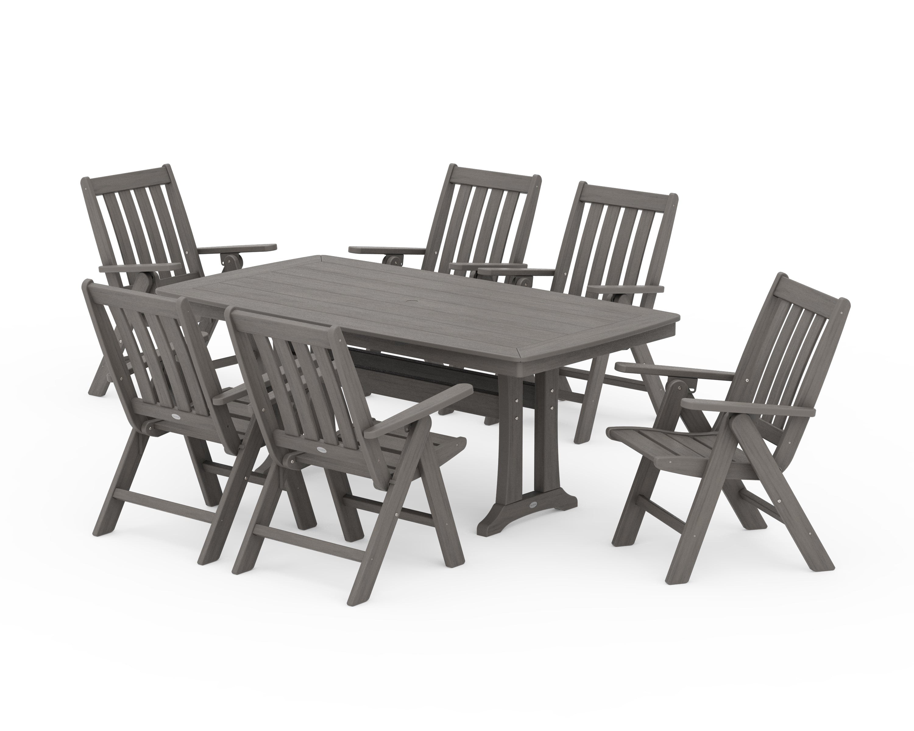 POLYWOOD Vineyard Folding Chair 7-Piece Dining Set with Trestle Legs in Driftwood