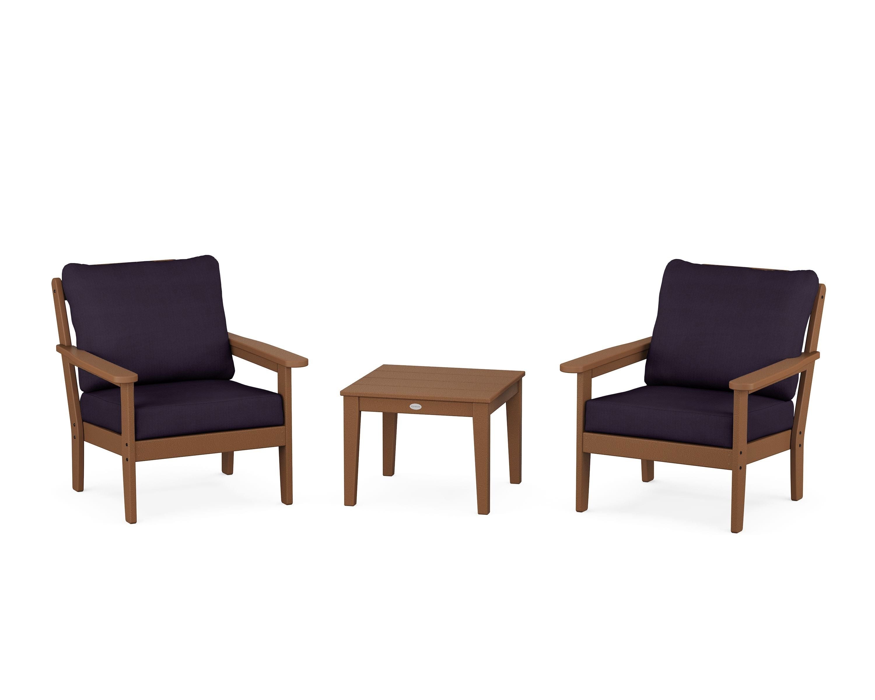 Country Living Cottage 3-Piece Deep Seating Set in Teak / Navy Linen