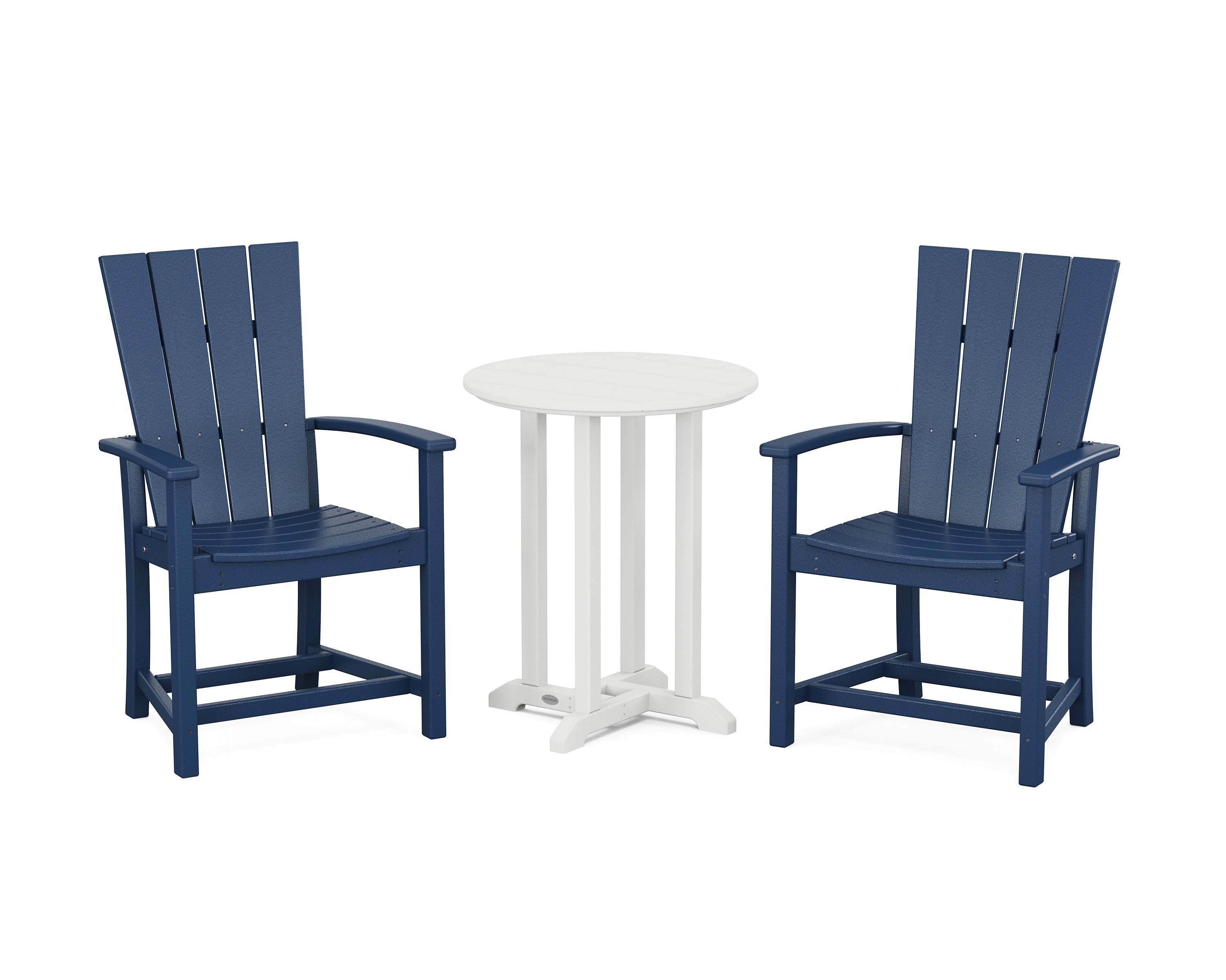 POLYWOOD Quattro 3-Piece Round Farmhouse Bistro Dining Set in Navy / White