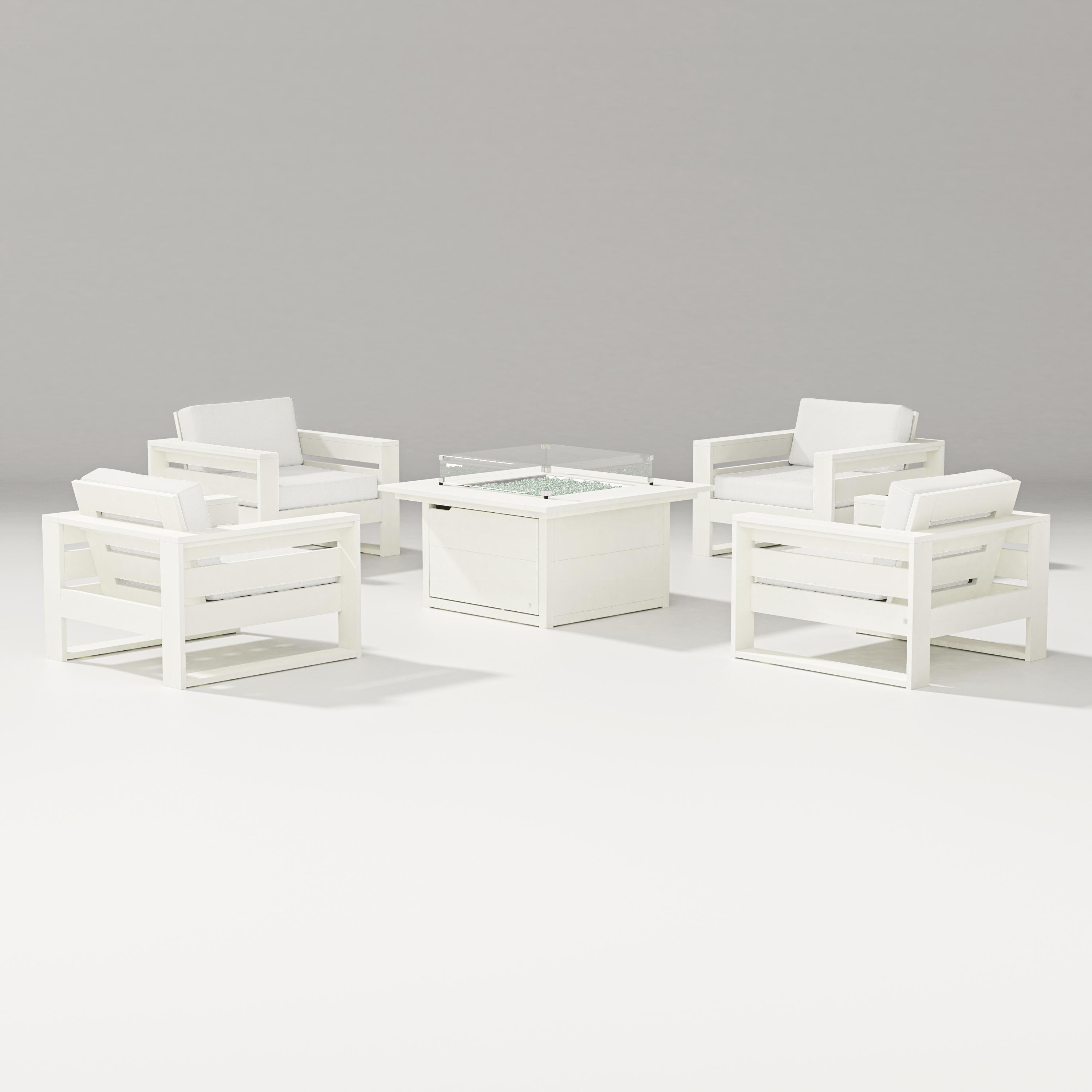 PW Designer Series Latitude 5-Piece Lounge Fire Table Set in Vintage White / Natural Linen