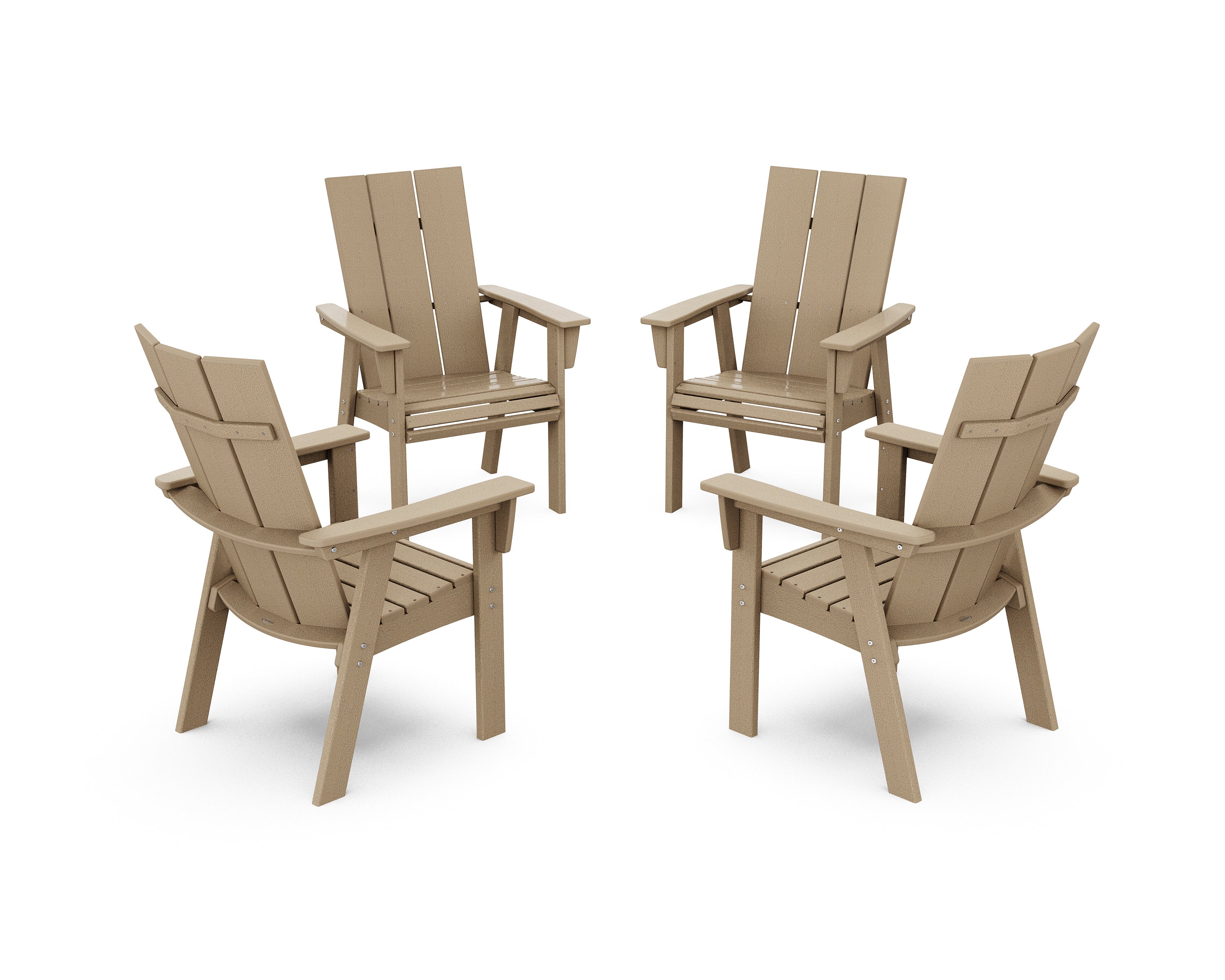 POLYWOOD® Modern 4-Piece Curveback Upright Adirondack Conversation Set in Vintage Sahara