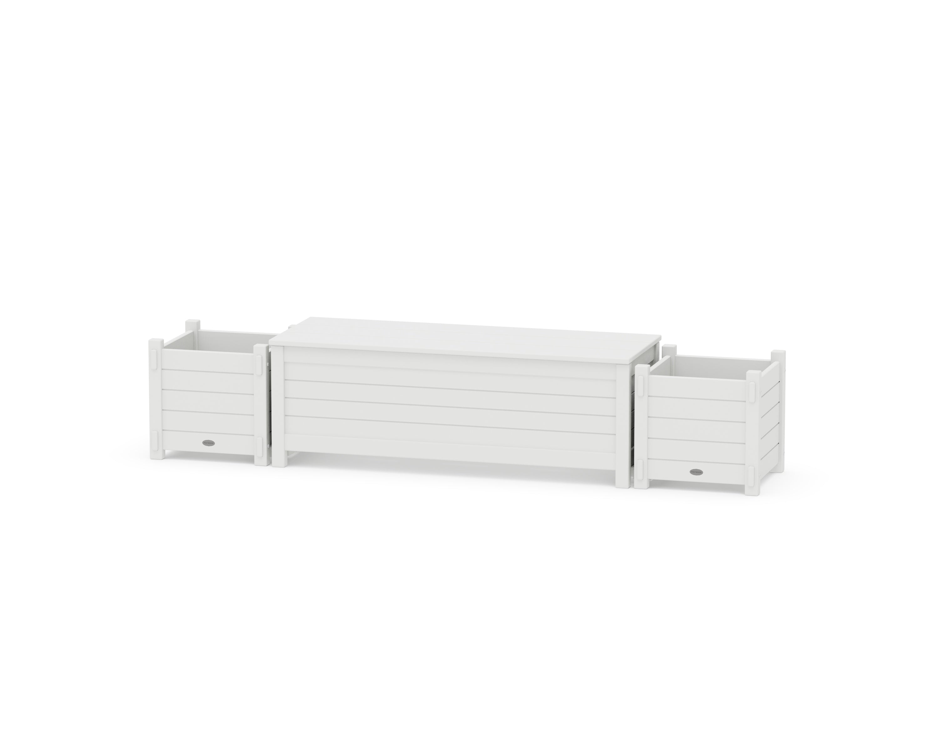 POLYWOOD 48" Nautical Straight Planter Storage Bench Set in White