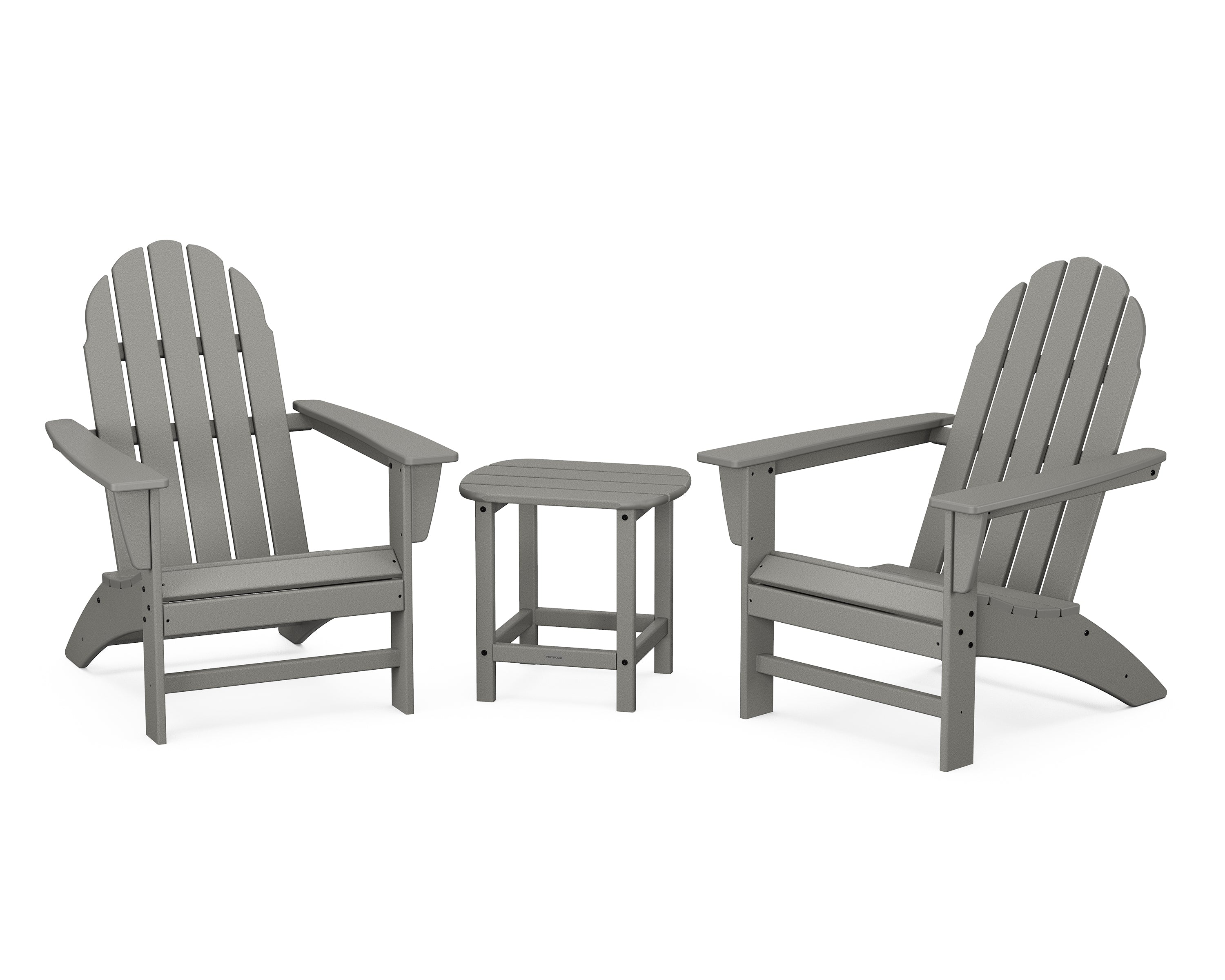 POLYWOOD® Vineyard 3-Piece Adirondack Set with South Beach 18" Side Table in Slate Grey