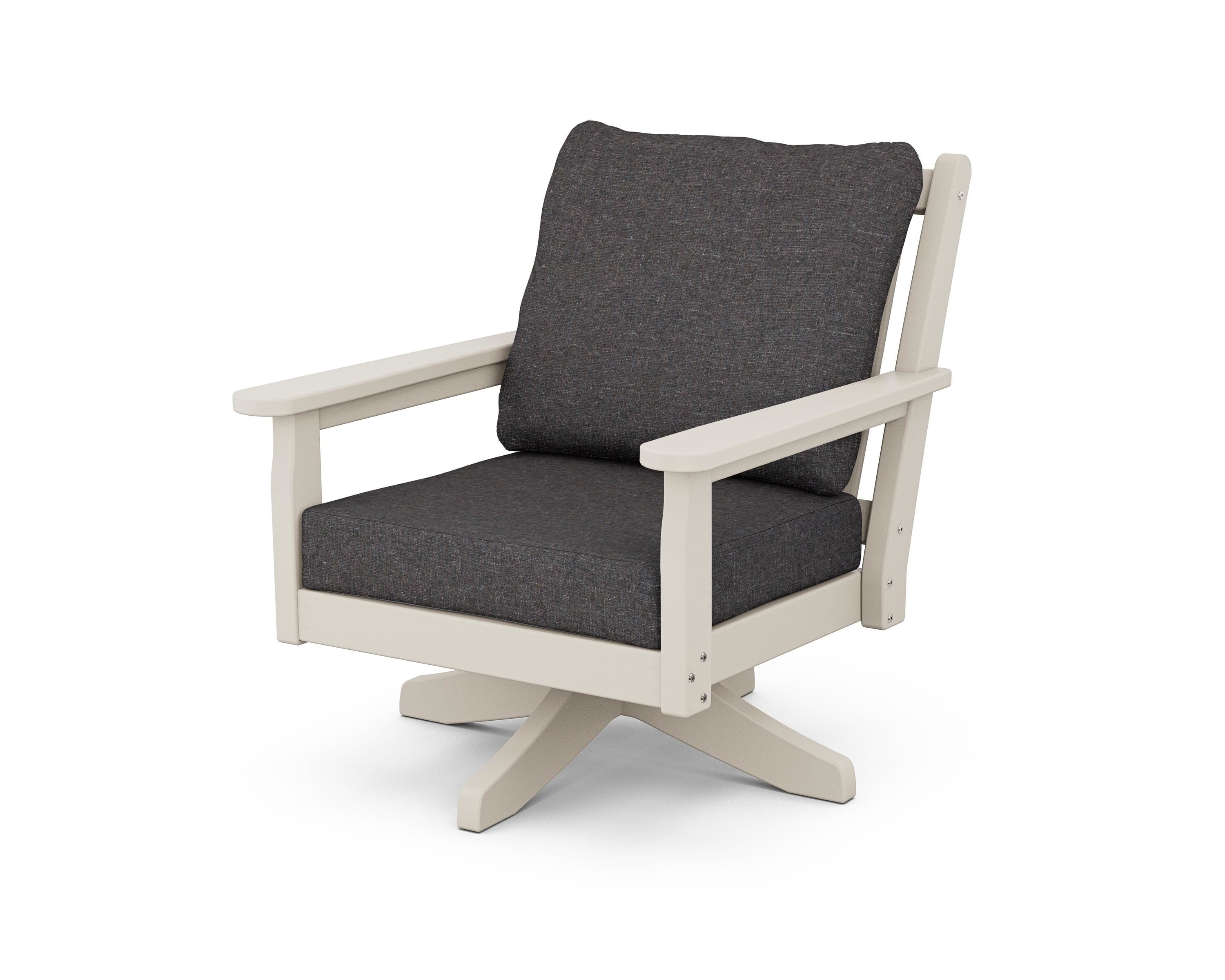 POLYWOOD Chippendale Deep Seating Swivel Chair in Sand / Ash Charcoal