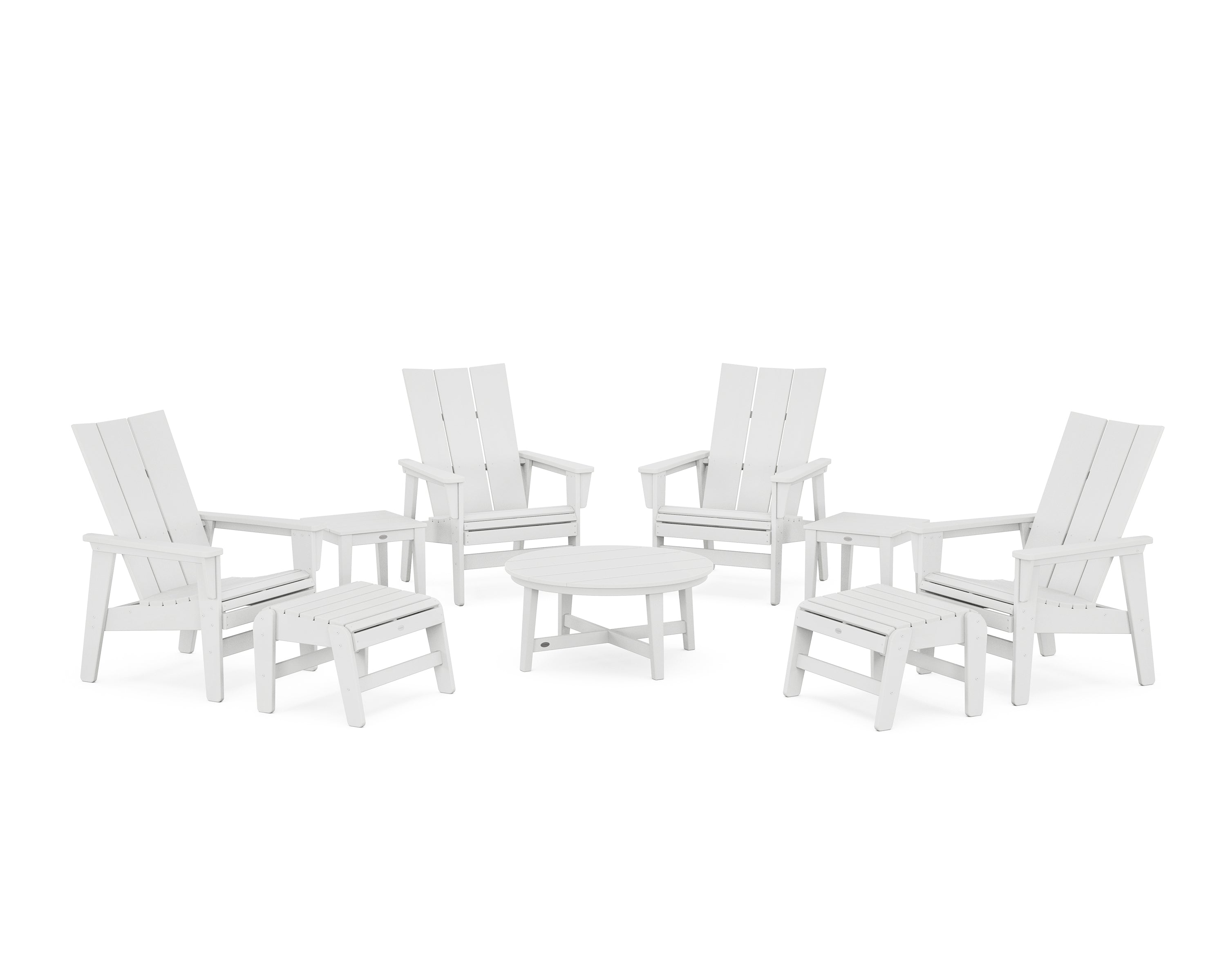 POLYWOOD® Modern Grand Upright Adirondack 9-Piece Conversation Set in White