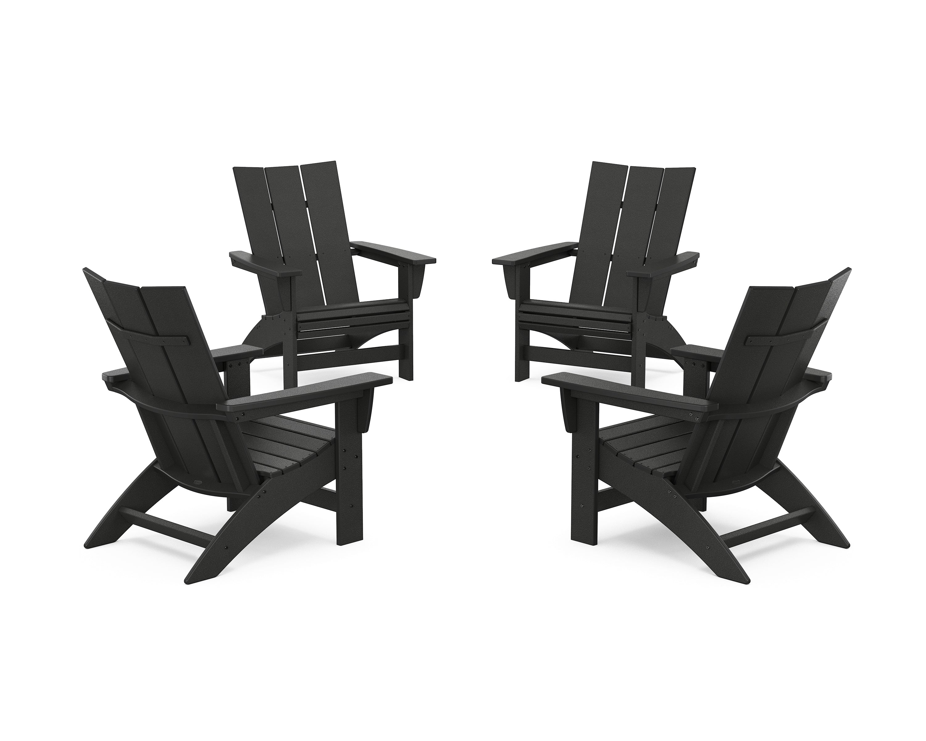 POLYWOOD 4-Piece Modern Grand Adirondack Chair Conversation Set in Black