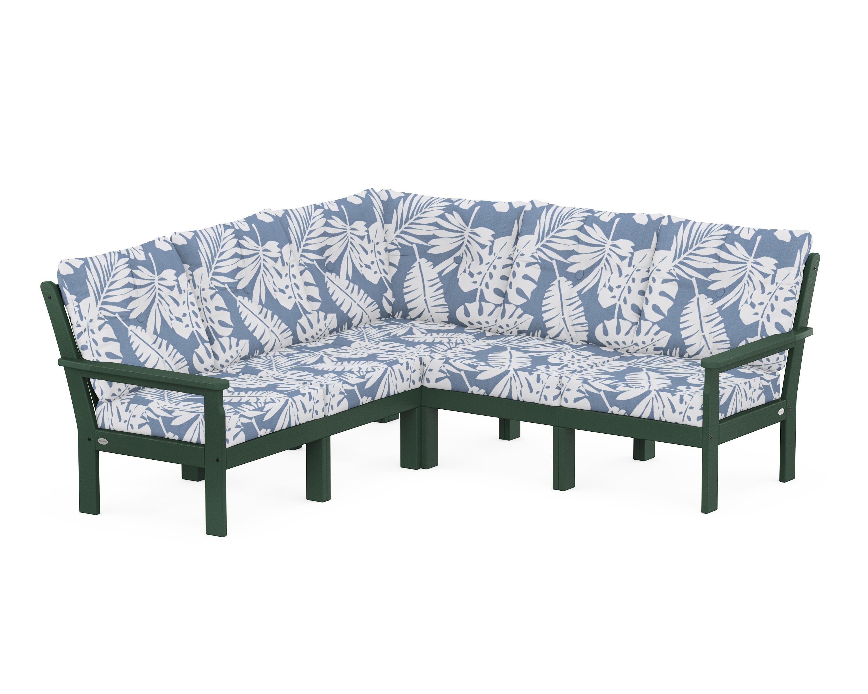POLYWOOD Vineyard 5-Piece Sectional in Green / Leaf Sky Blue