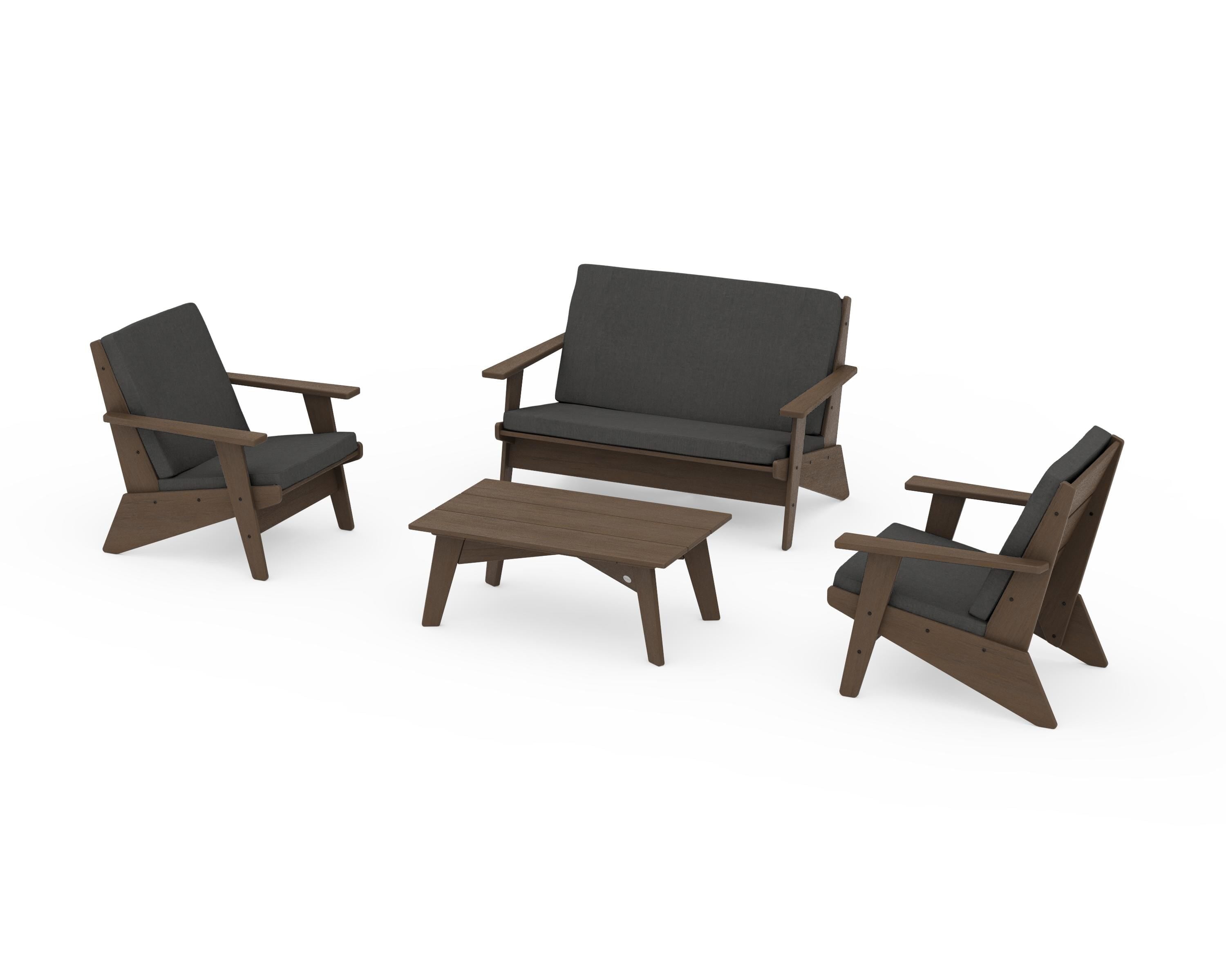POLYWOOD Riviera Modern Lounge 4-Piece Set in Kona / Spectrum Carbon