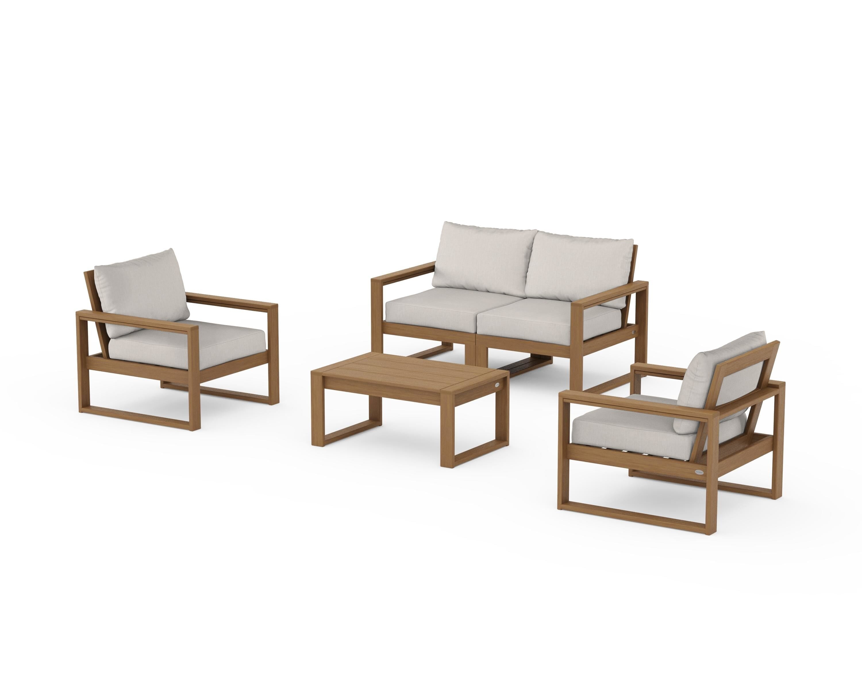 POLYWOOD EDGE Sectional 4-Piece Deep Seating Set with Loveseat in Natural / Cast Ash