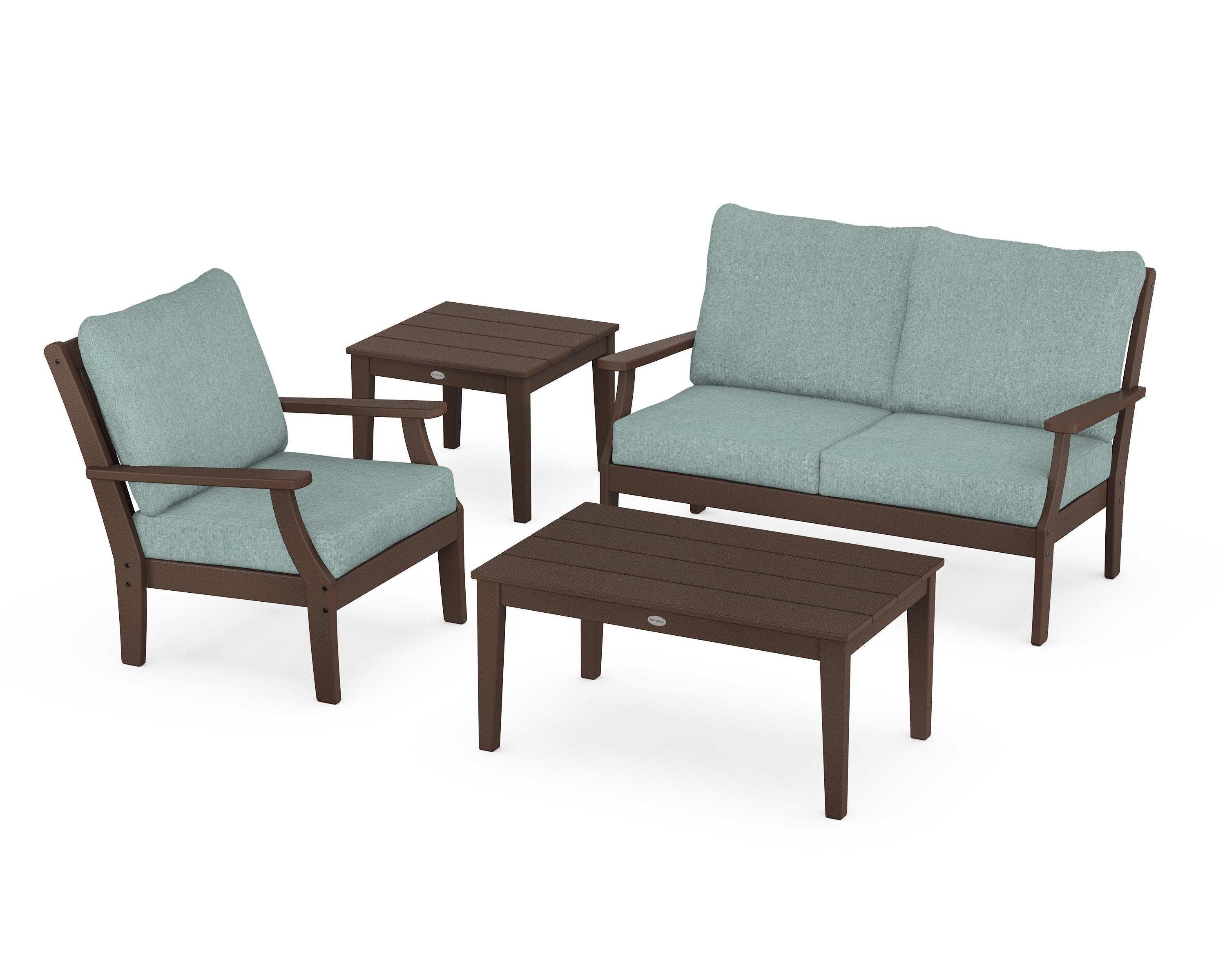 POLYWOOD Braxton 4-Piece Deep Seating Set in Mahogany / Glacier Spa