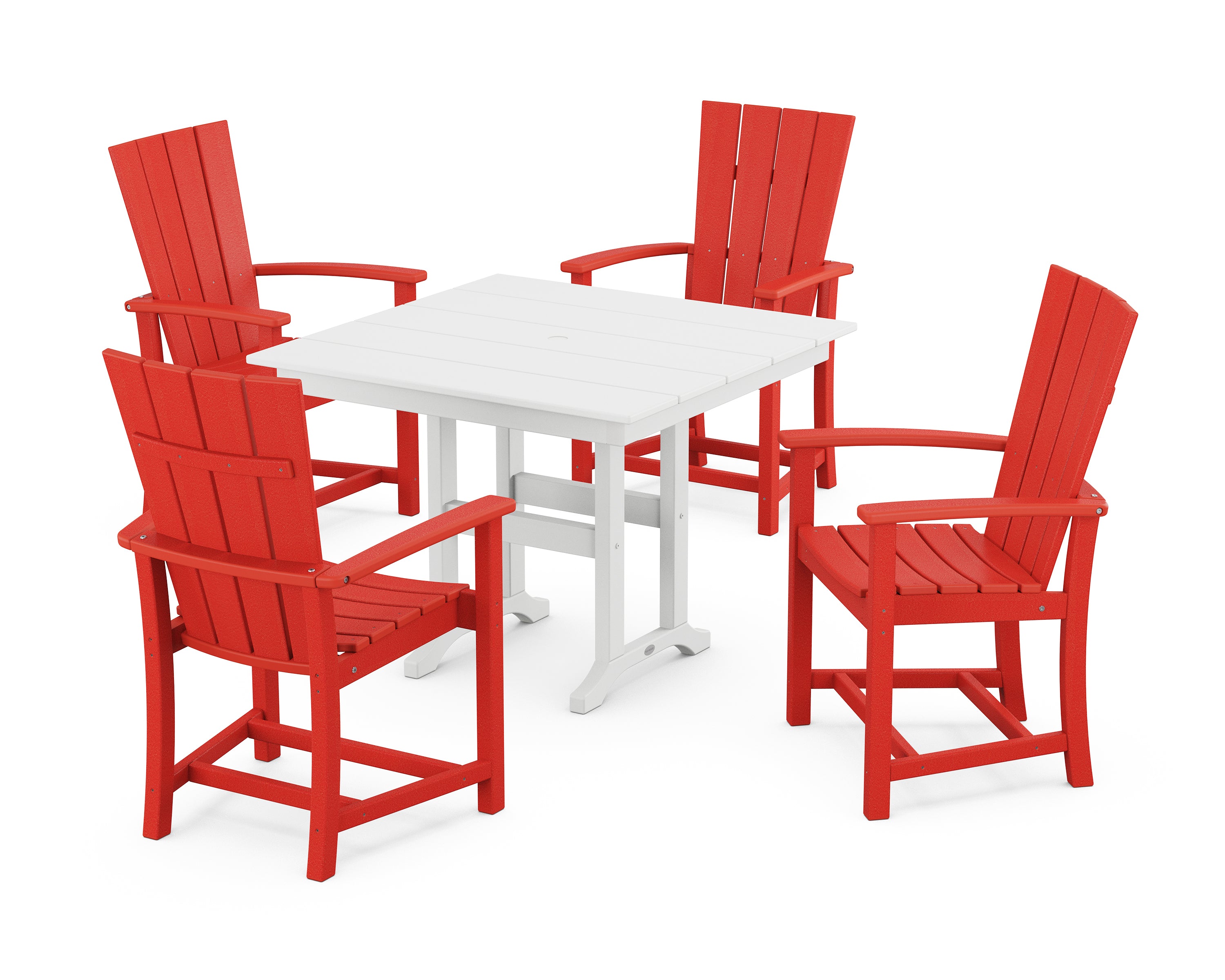POLYWOOD Quattro 5-Piece Farmhouse Dining Set in Sunset Red / White