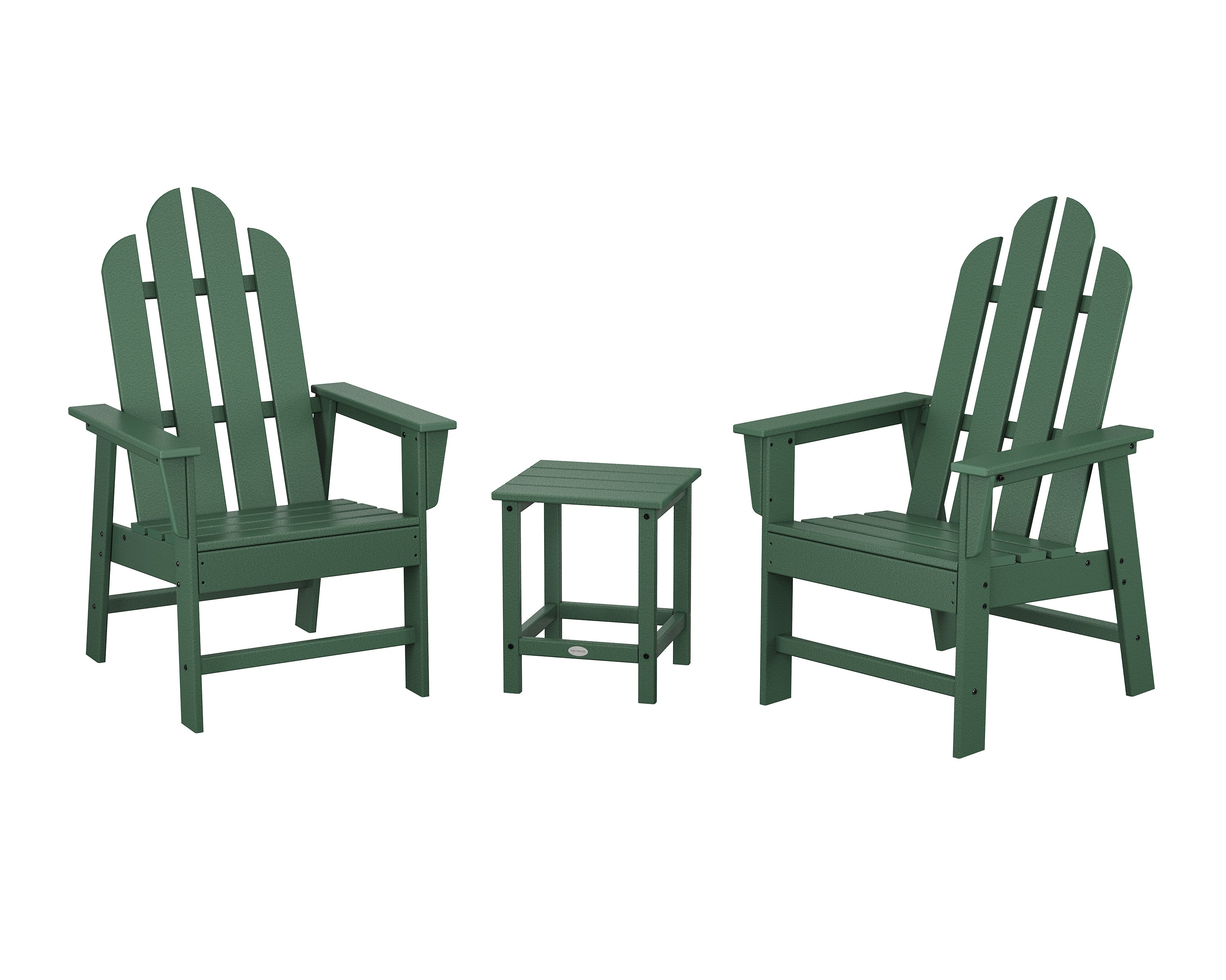 POLYWOOD Long Island 3-Piece Upright Adirondack Chair Set in Green