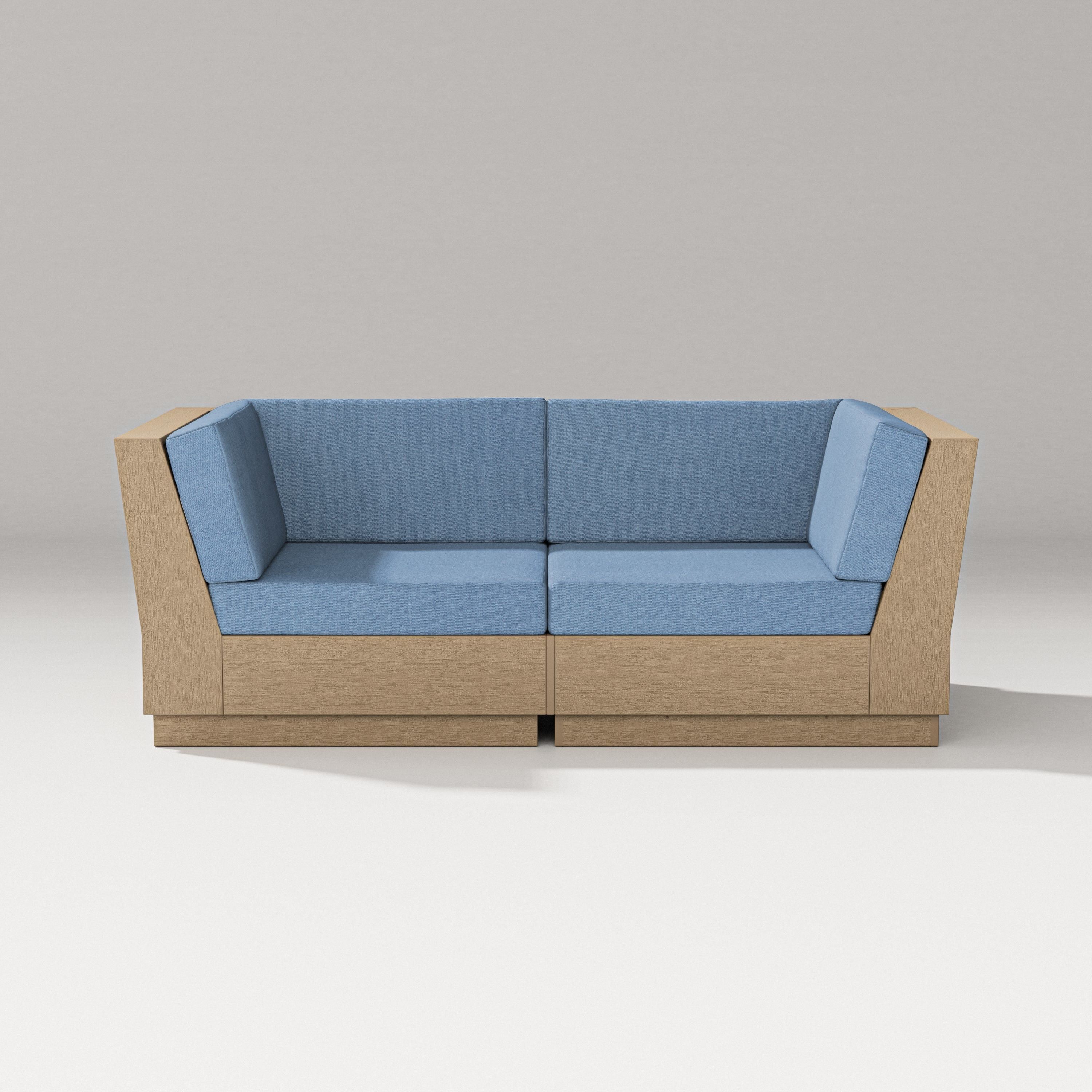 PW Designer Series Elevate Loveseat Sectional in Vintage Sahara / Sky Blue
