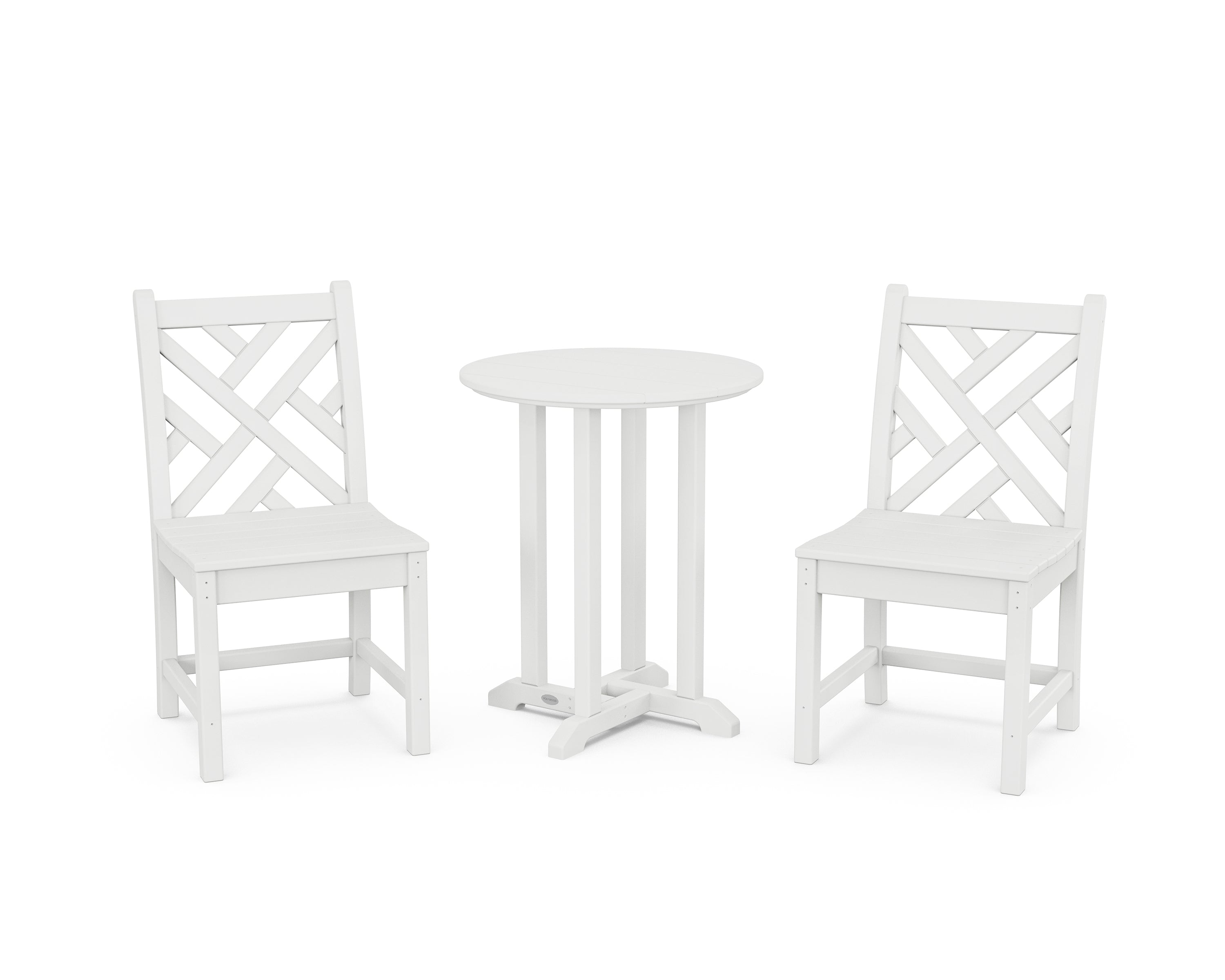 POLYWOOD Chippendale Side Chair 3-Piece Round Bistro Dining Set in White