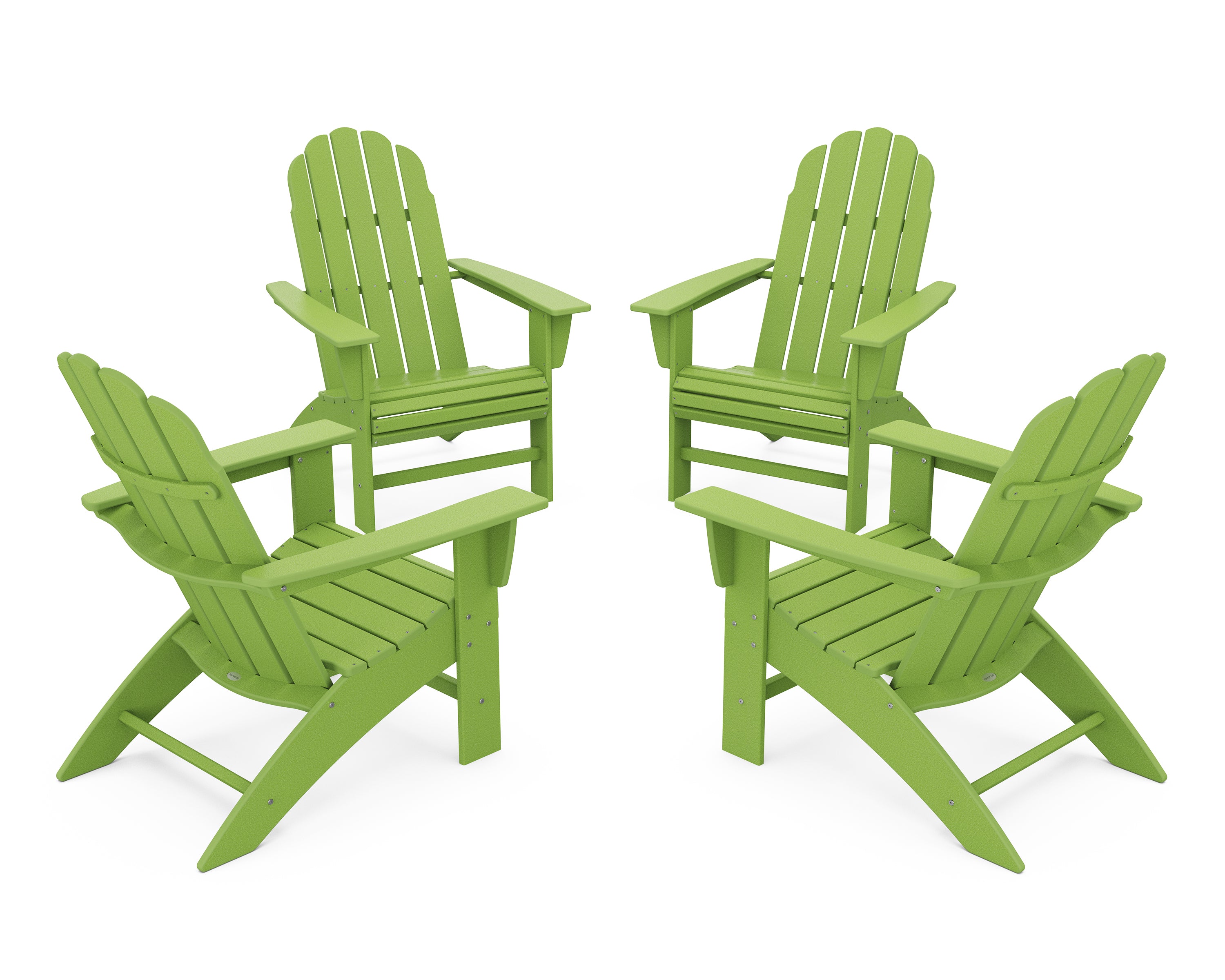 POLYWOOD 4-Piece Vineyard Curveback Adirondack Chair Conversation Set in Lime