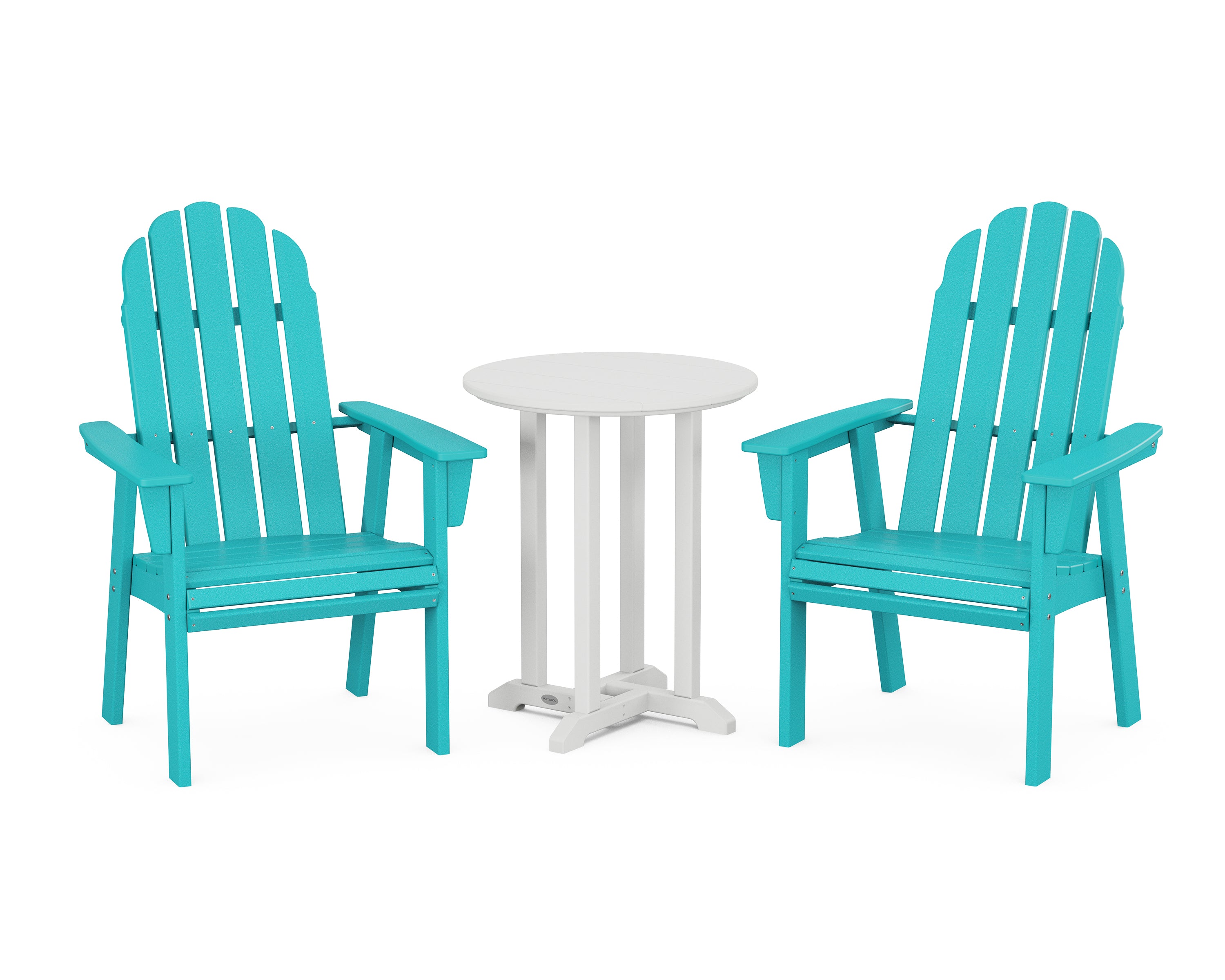 POLYWOOD Vineyard Adirondack 3-Piece Round Bistro Dining Set in Aruba / White