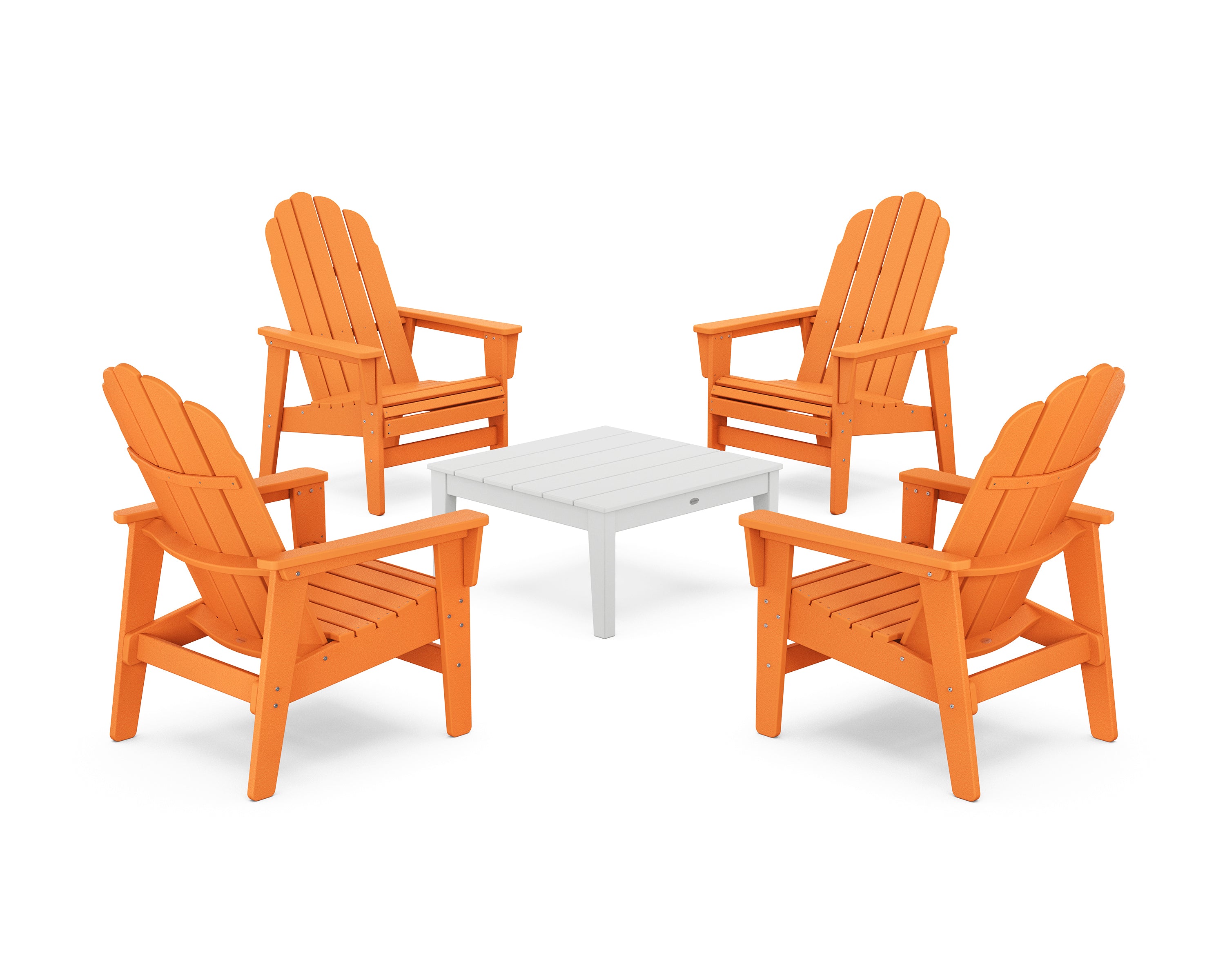 POLYWOOD 5-Piece Vineyard Grand Upright Adirondack Chair Conversation Group in Tangerine / White