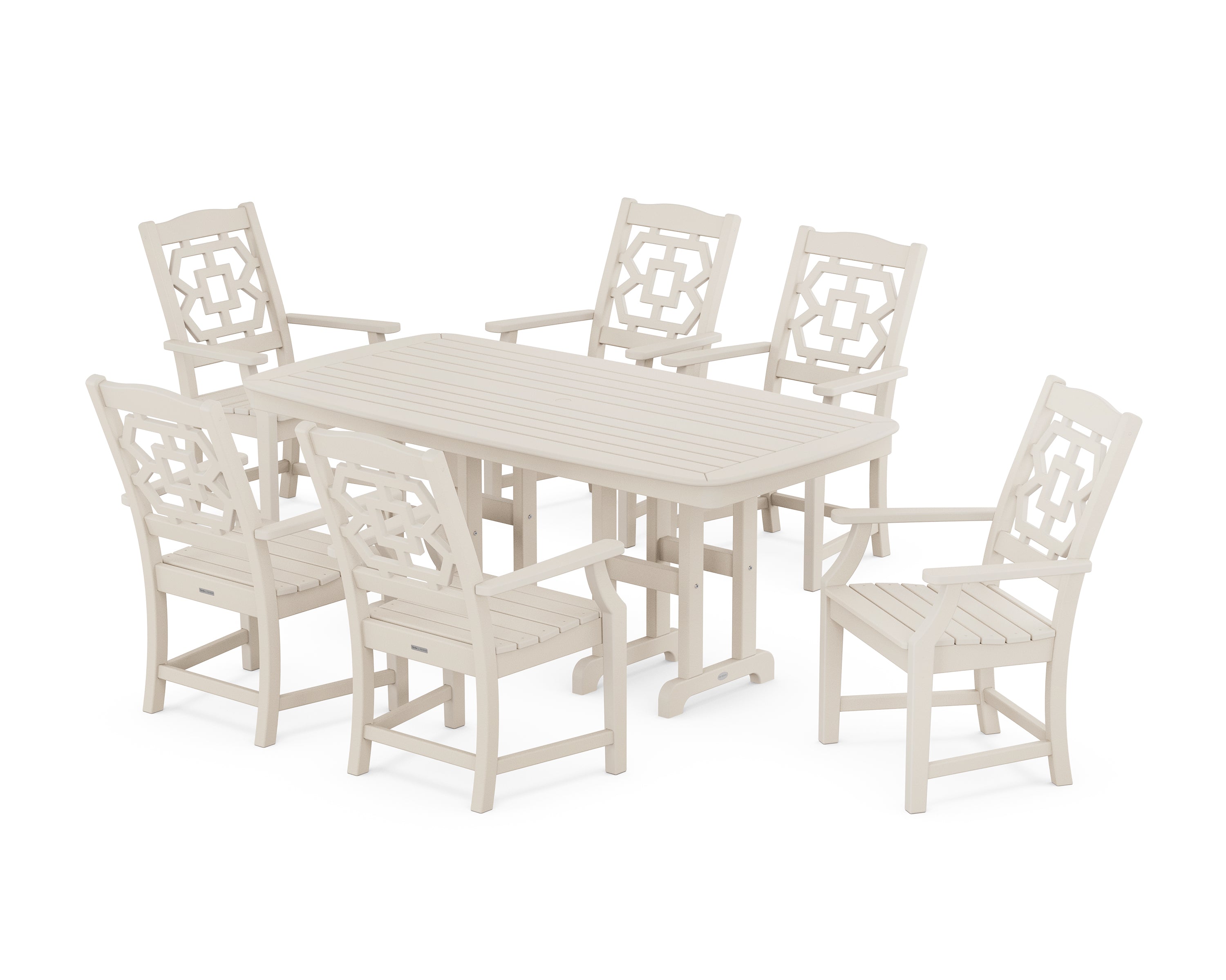 Martha Stewart by POLYWOOD® Chinoiserie Arm Chair 7-Piece Dining Set in Sand