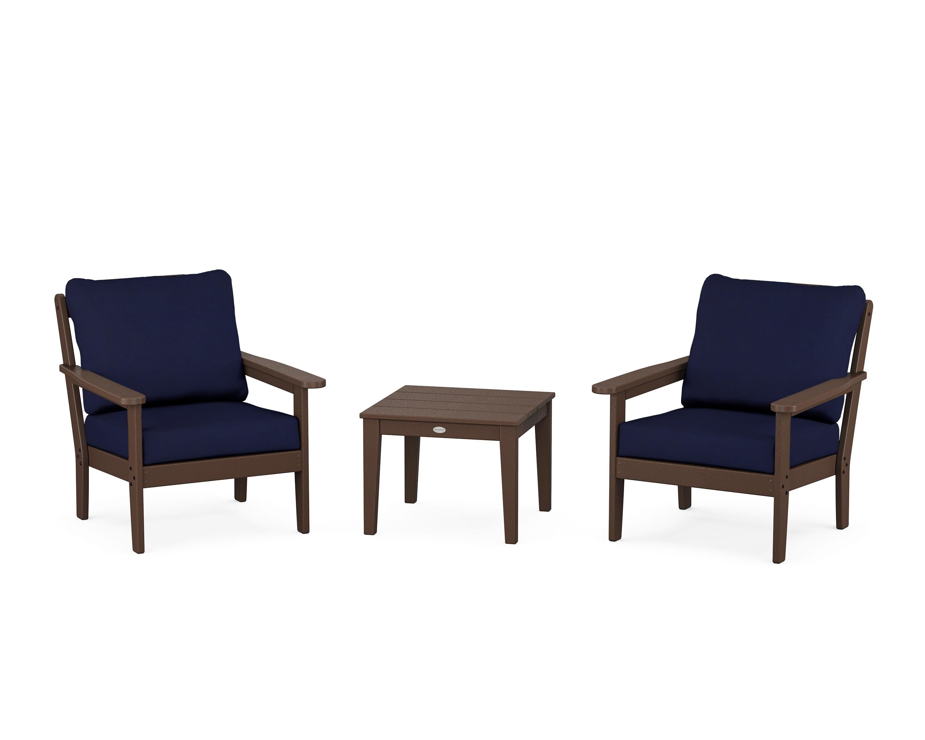 Country Living Cottage 3-Piece Deep Seating Set in Mahogany / Navy