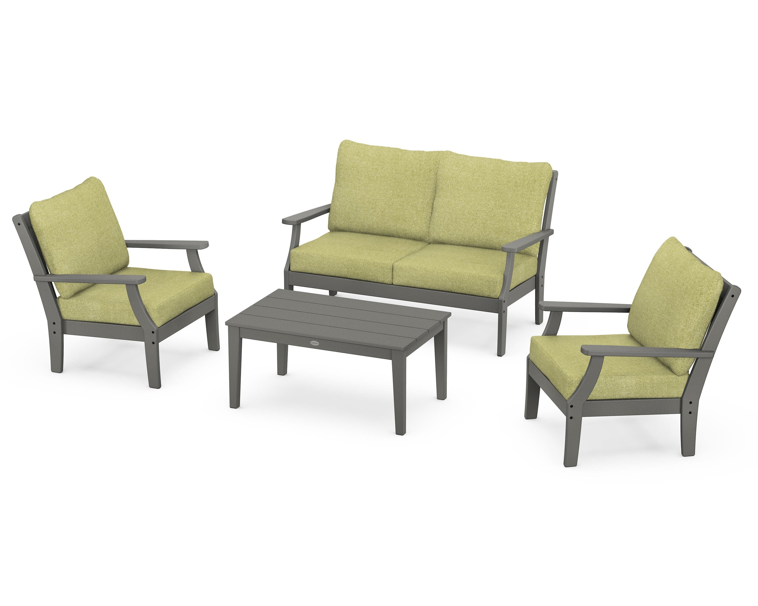 POLYWOOD Braxton 4-Piece Deep Seating Chair Set in Slate Grey / Chartreuse Boucle