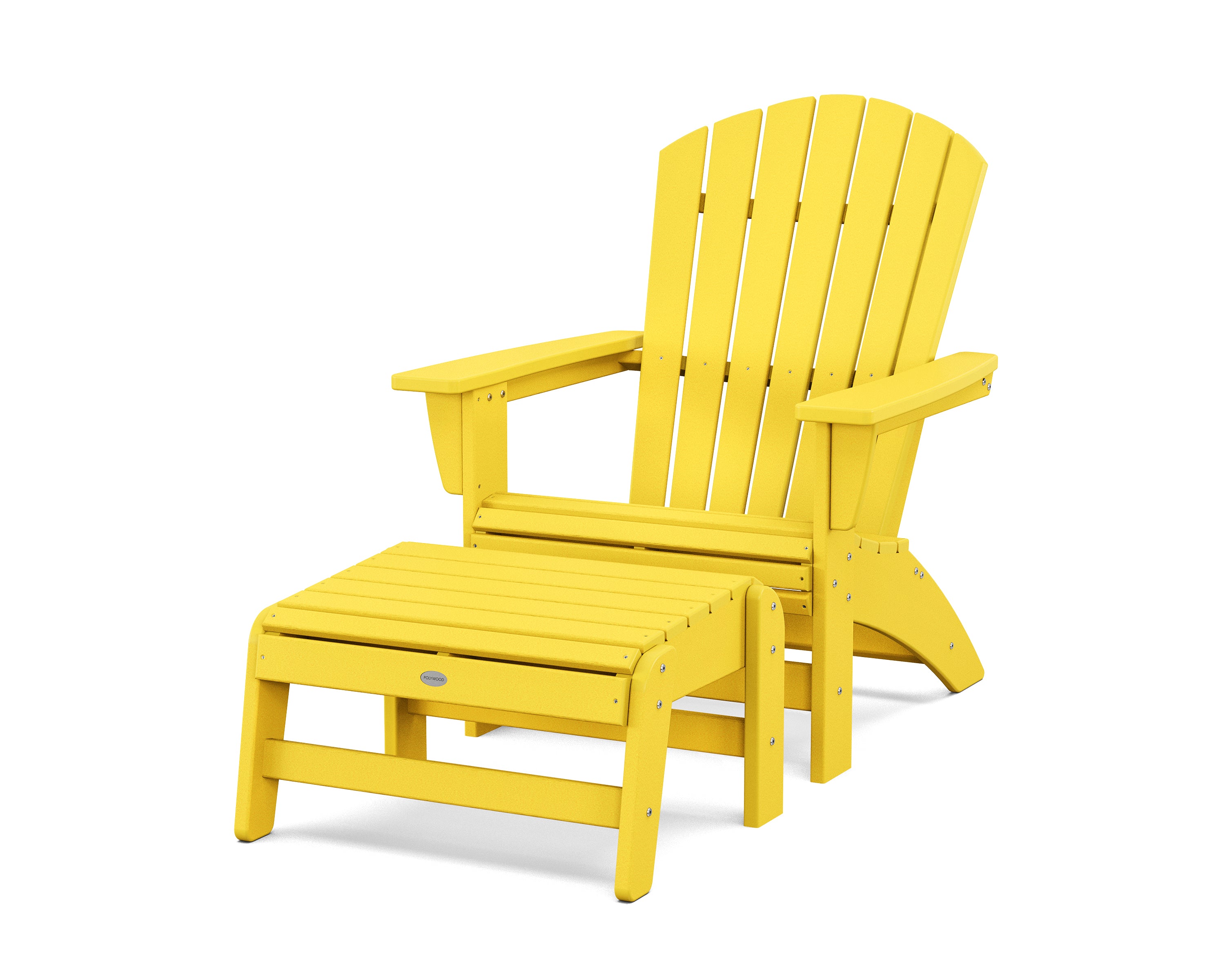 POLYWOOD Nautical Grand Adirondack Chair with Ottoman in Lemon