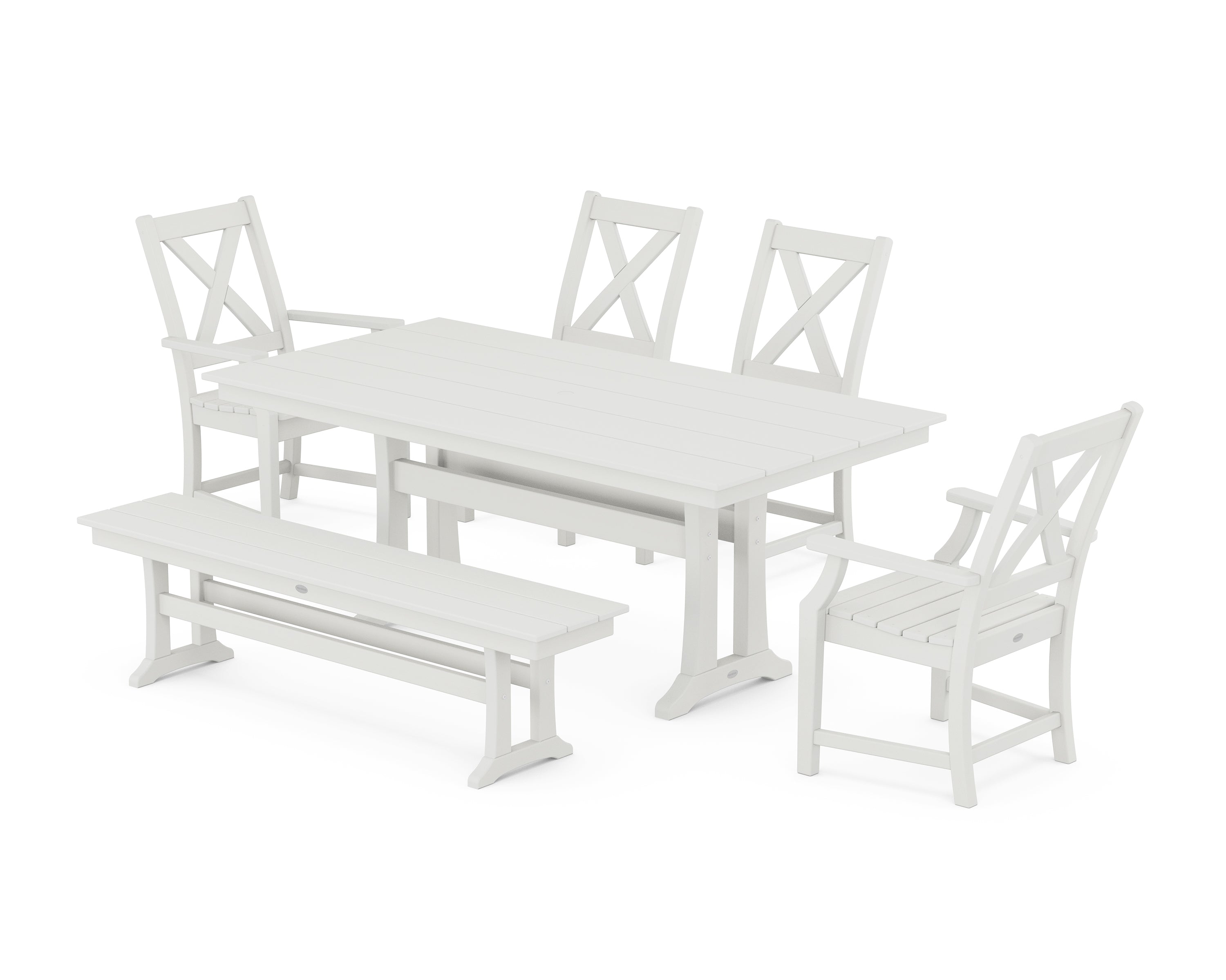 POLYWOOD Braxton 6-Piece Farmhouse Dining Set With Trestle Legs in Vintage White