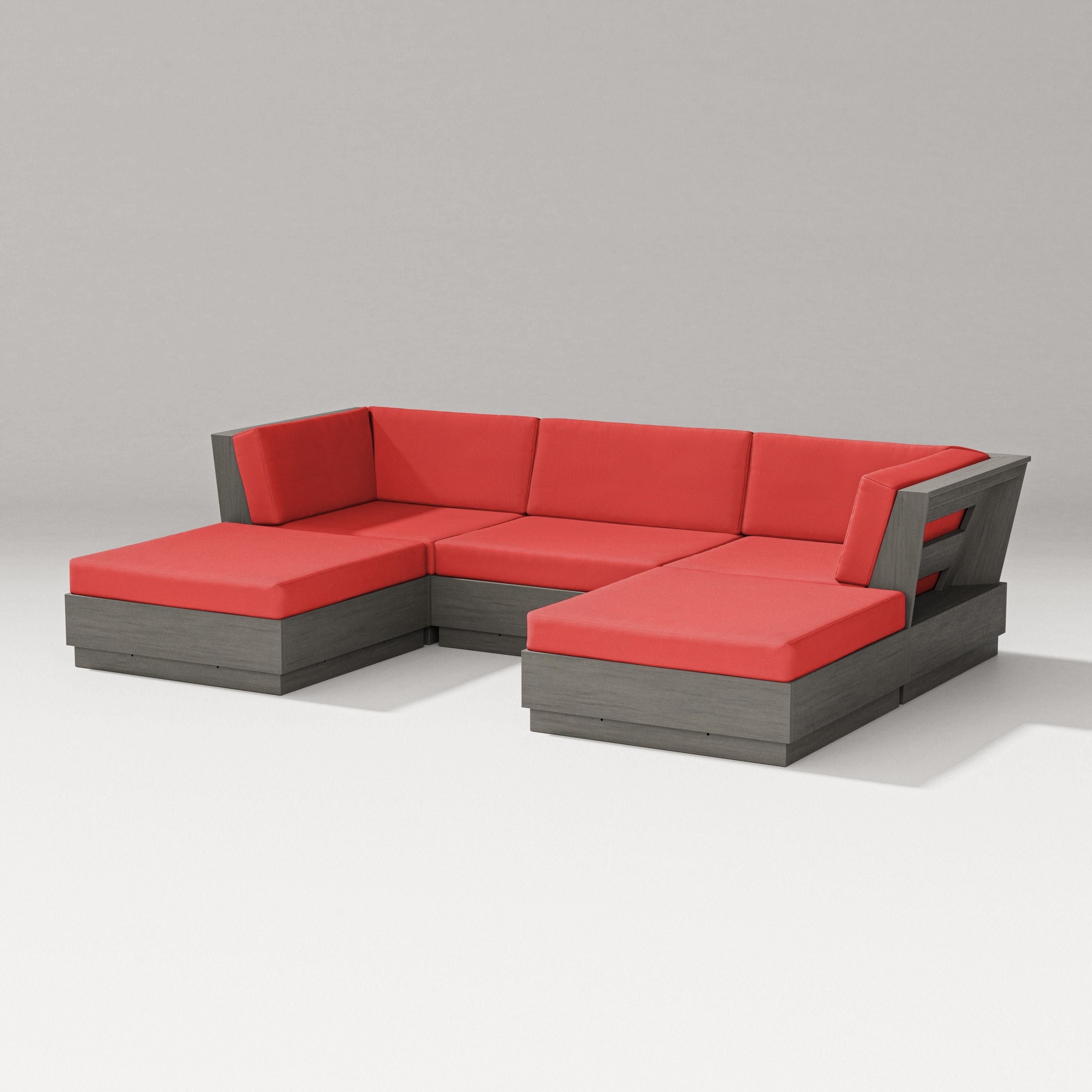 PW Designer Series Elevate Double Chaise Sectional in Driftwood / Crimson Linen