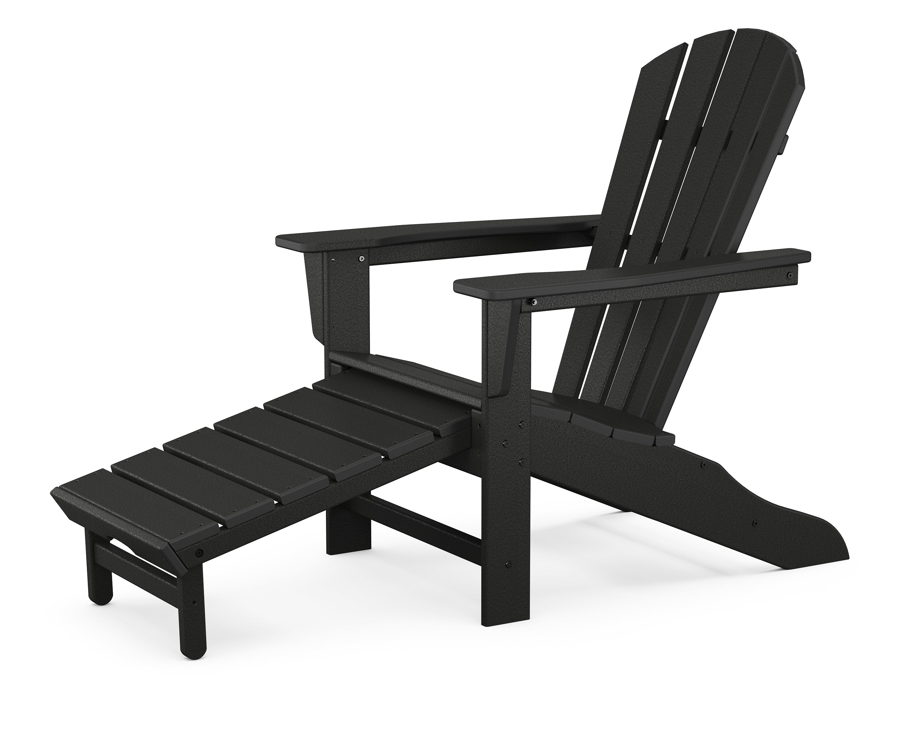 POLYWOOD Palm Coast Ultimate Adirondack with Hideaway Ottoman in Black