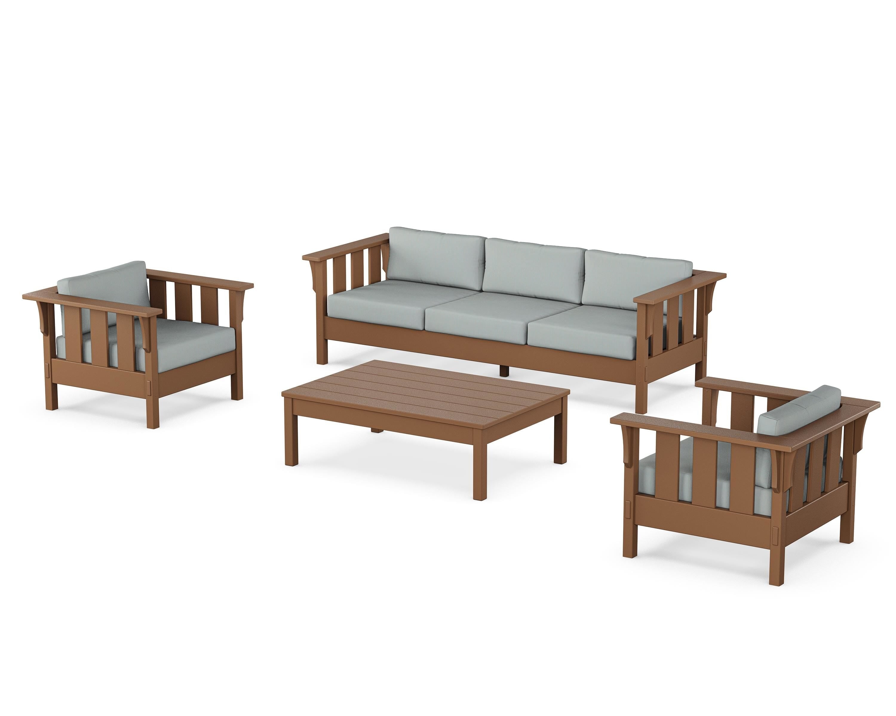 Martha Stewart by POLYWOOD Acadia 4-Piece Deep Seating Set with Sofa in Teak / Spa