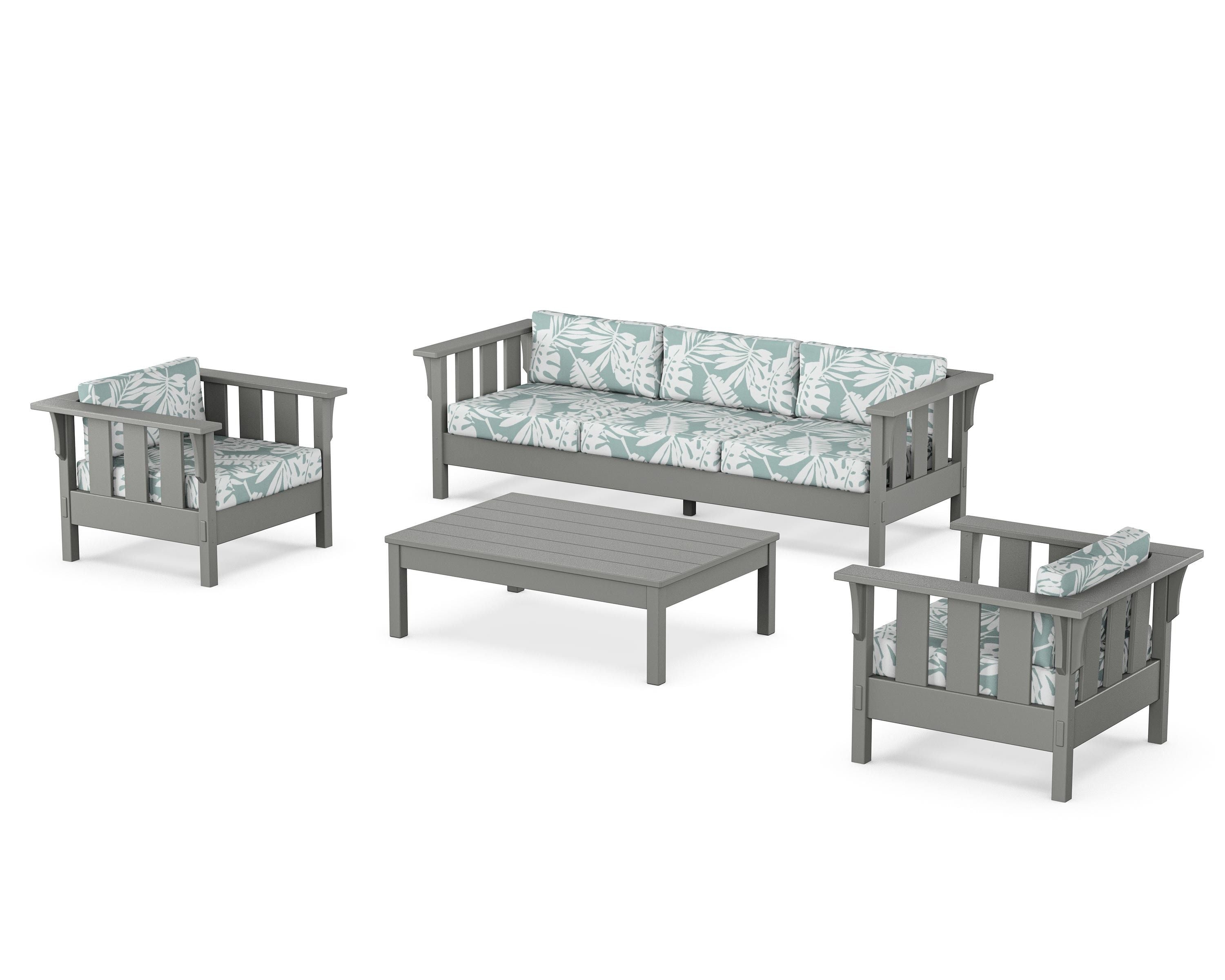 Martha Stewart by POLYWOOD Acadia 4-Piece Deep Seating Set with Sofa in Slate Grey / Leaf Glacier Spa