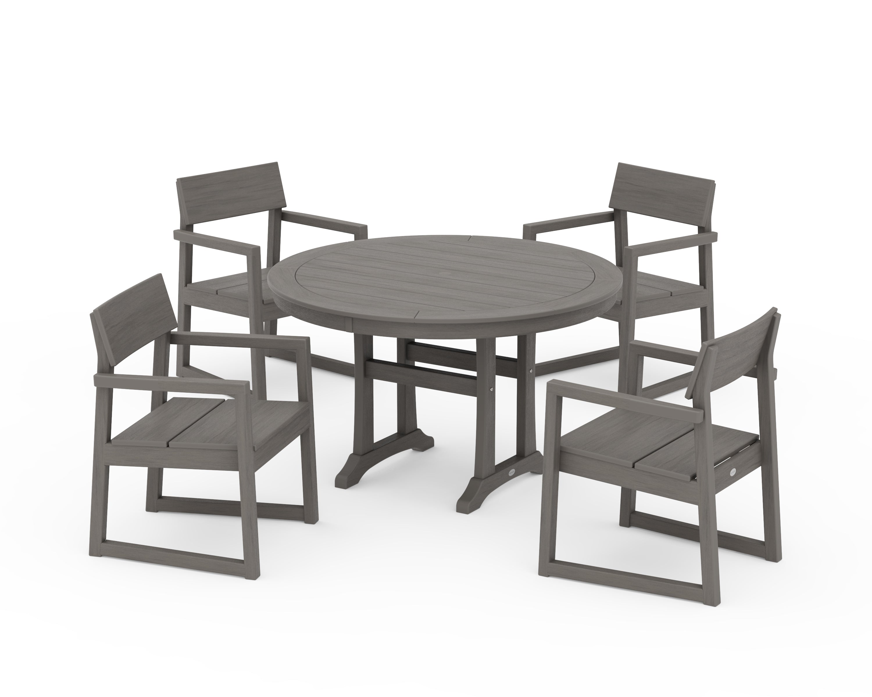 POLYWOOD EDGE 5-Piece Round Dining Set with Trestle Legs in Driftwood