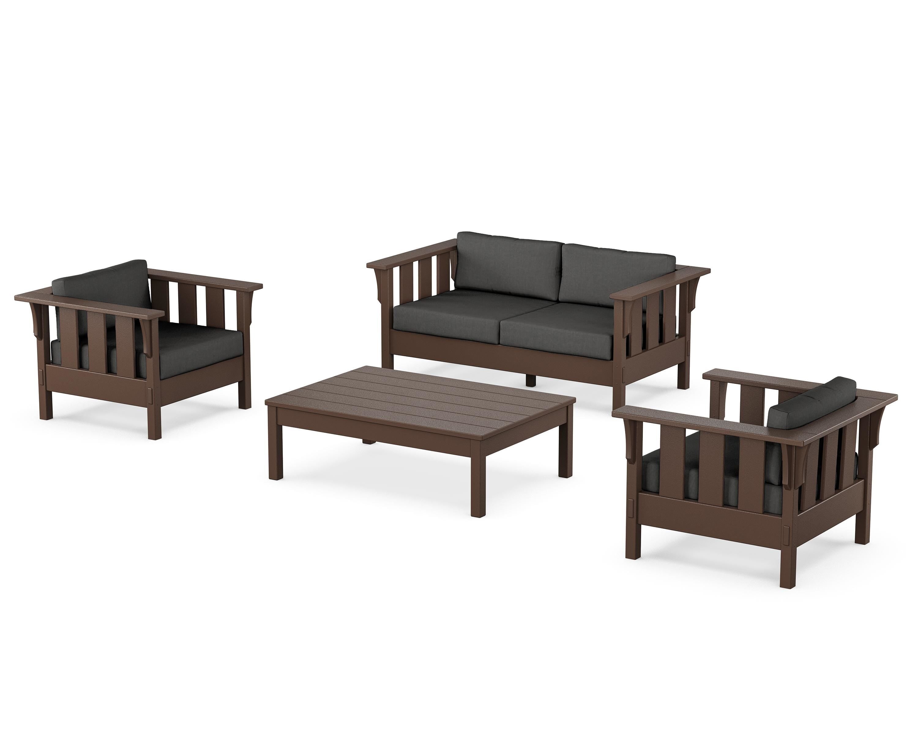 Martha Stewart by POLYWOOD Acadia 4-Piece Deep Seating Set with Loveseat in Mahogany / Spectrum Carbon