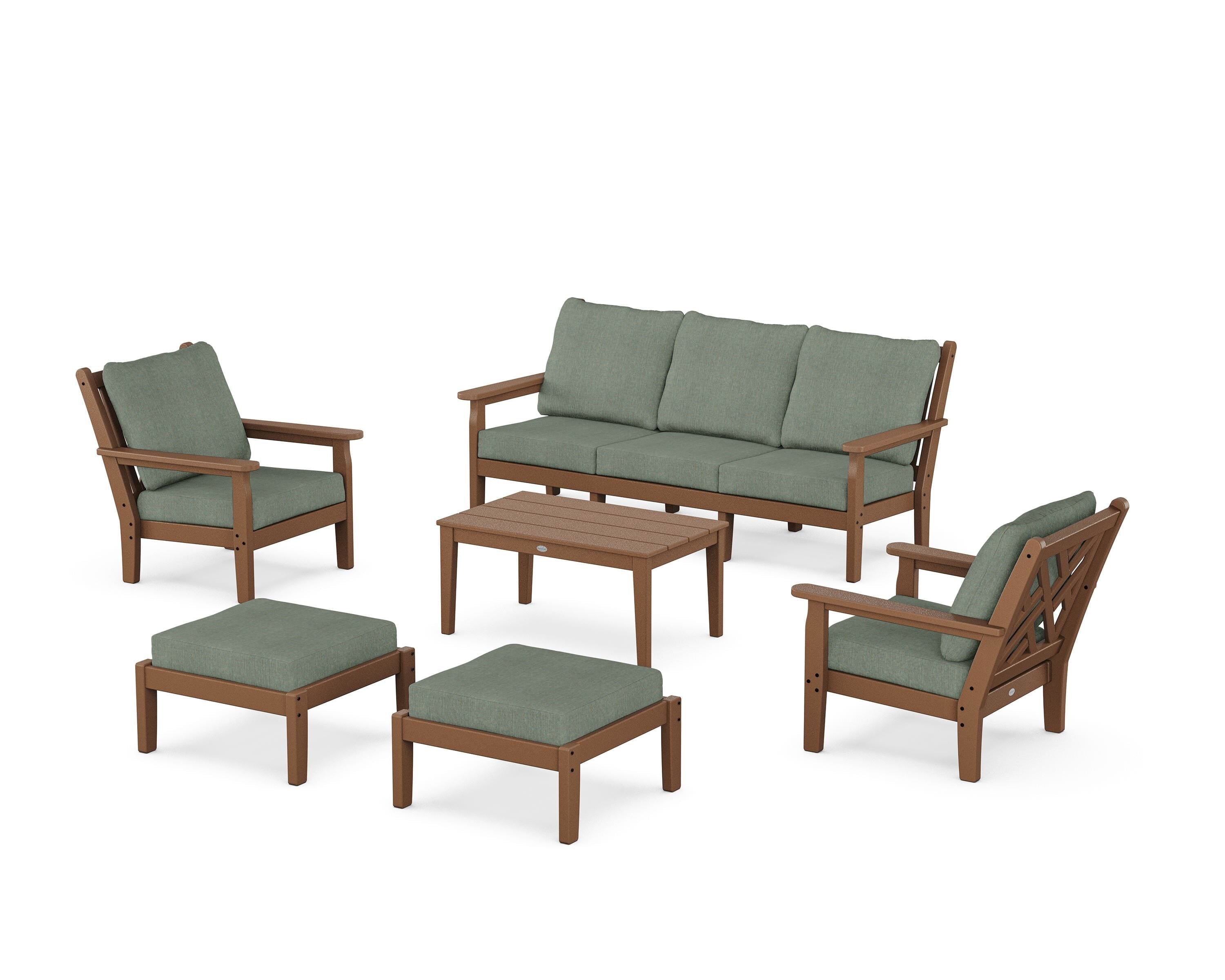 POLYWOOD Chippendale 6-Piece Lounge Sofa Set in Teak / Cast Sage