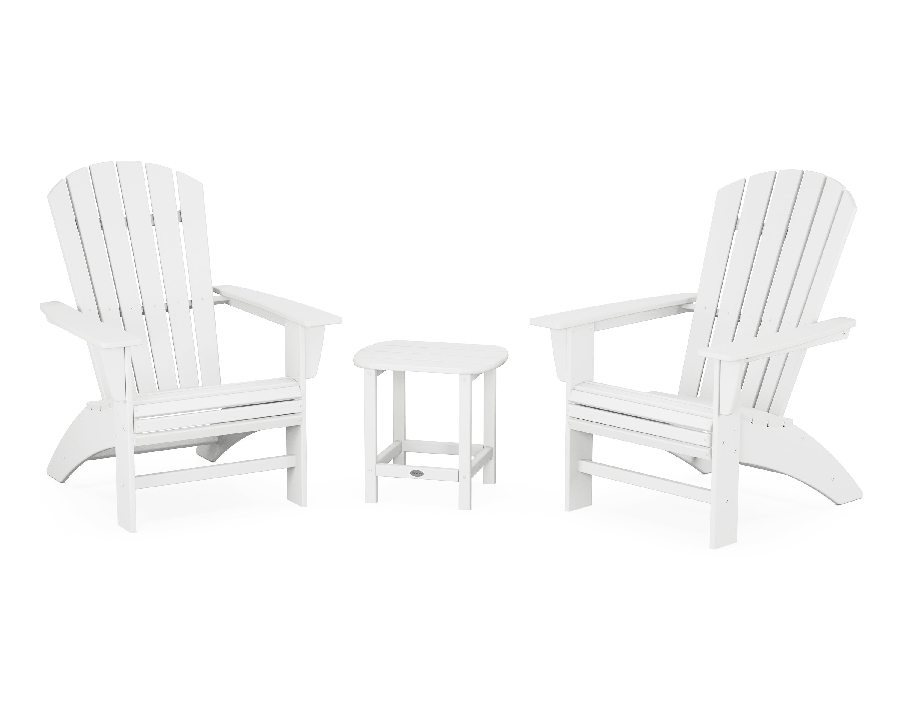 POLYWOOD Nautical 3-Piece Curveback Adirondack Set in White