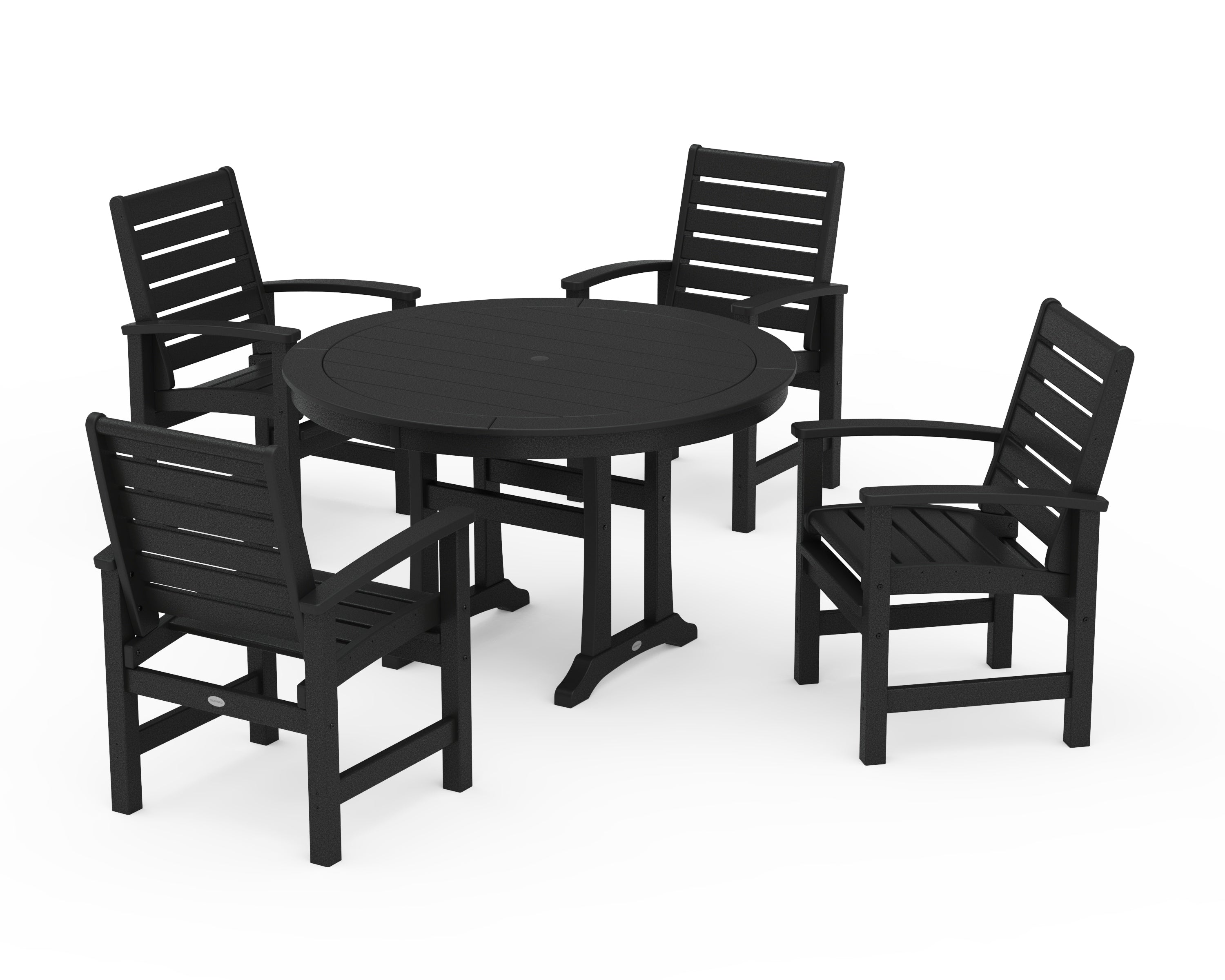 POLYWOOD Signature 5-Piece Round Dining Set with Trestle Legs in Black