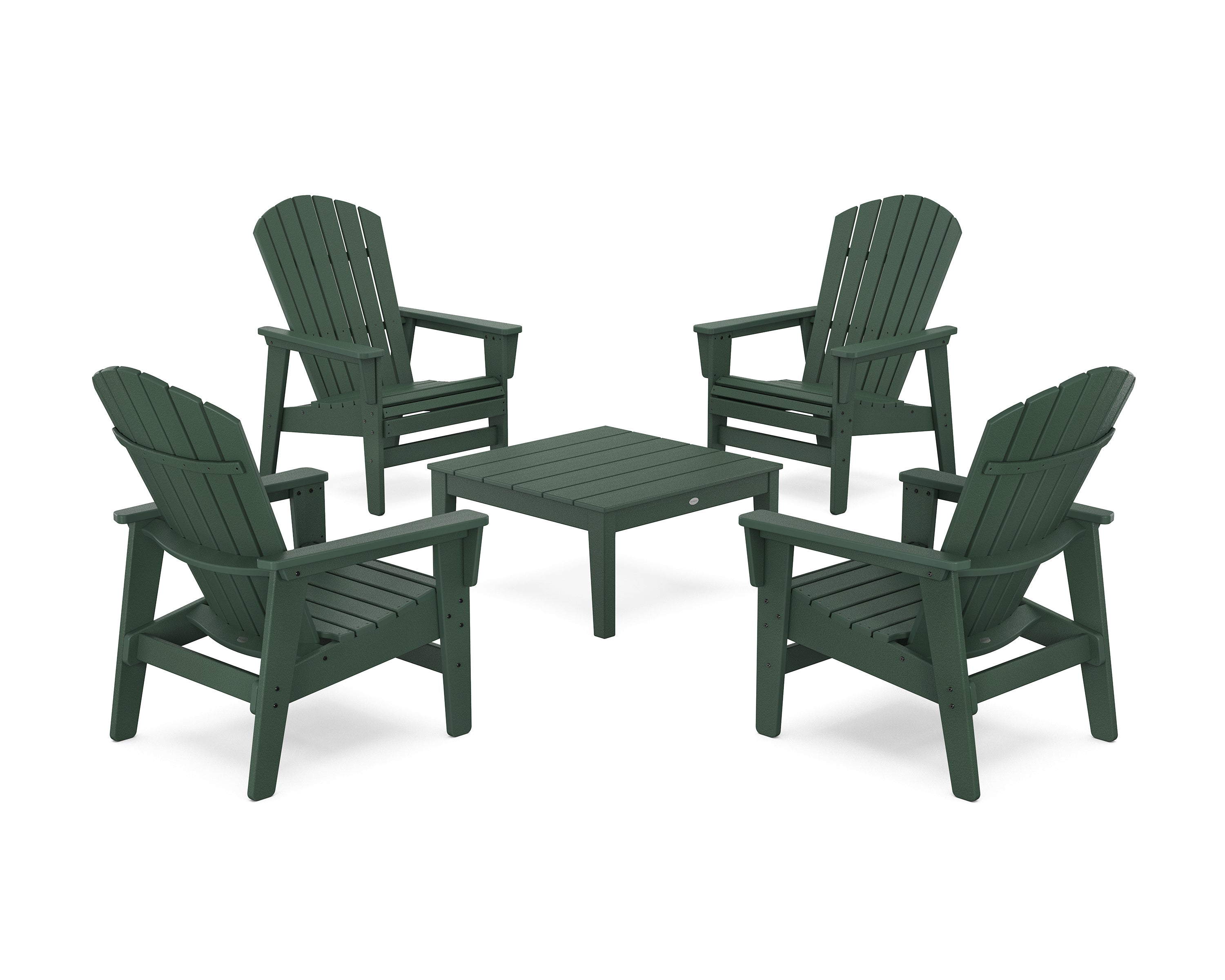 POLYWOOD 5-Piece Nautical Grand Upright Adirondack Chair Conversation Group in Green