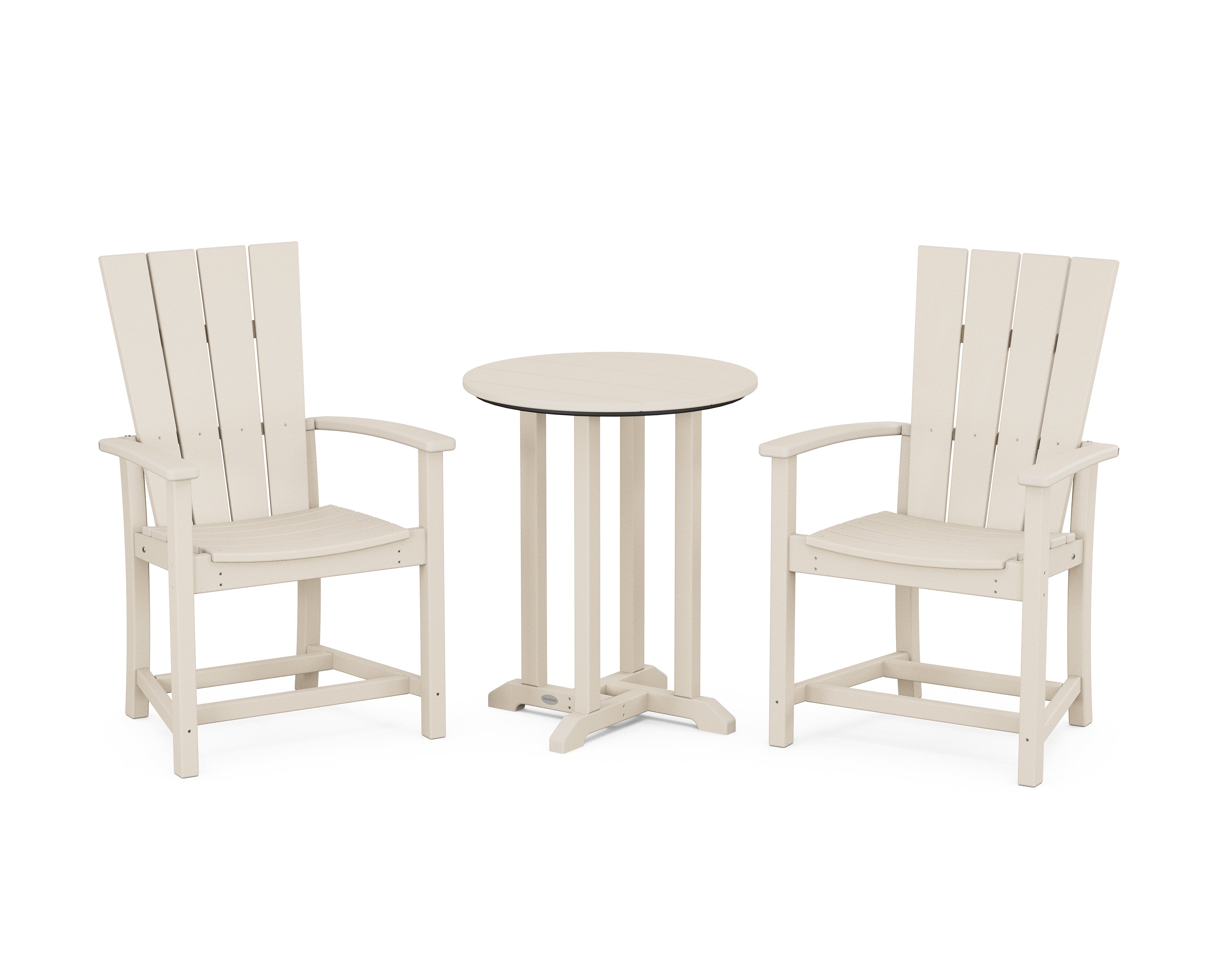 POLYWOOD Quattro 3-Piece Round Farmhouse Bistro Dining Set in Sand