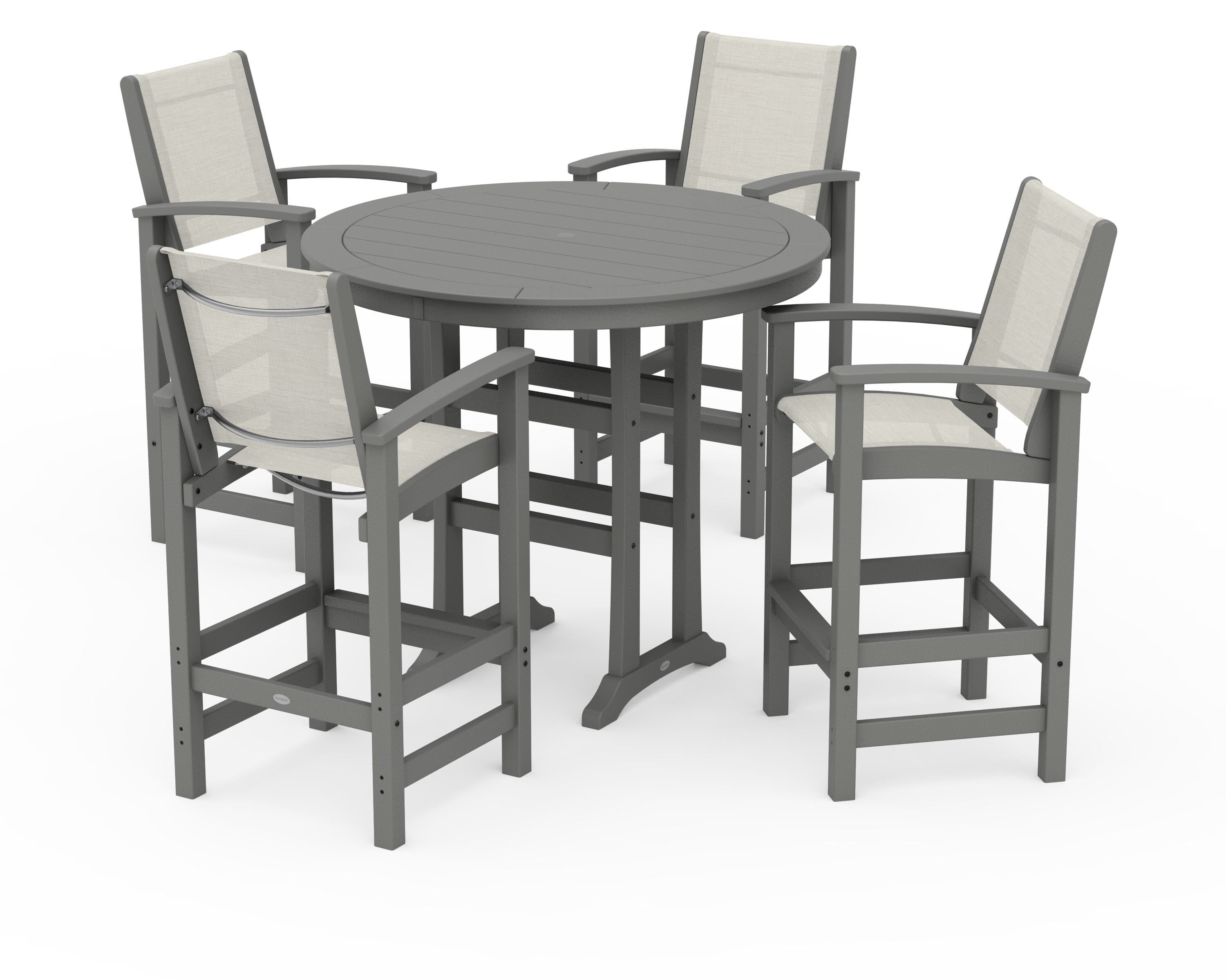 POLYWOOD Coastal 5-Piece Nautical Trestle Bar Set in Slate Grey / Parchment Sling