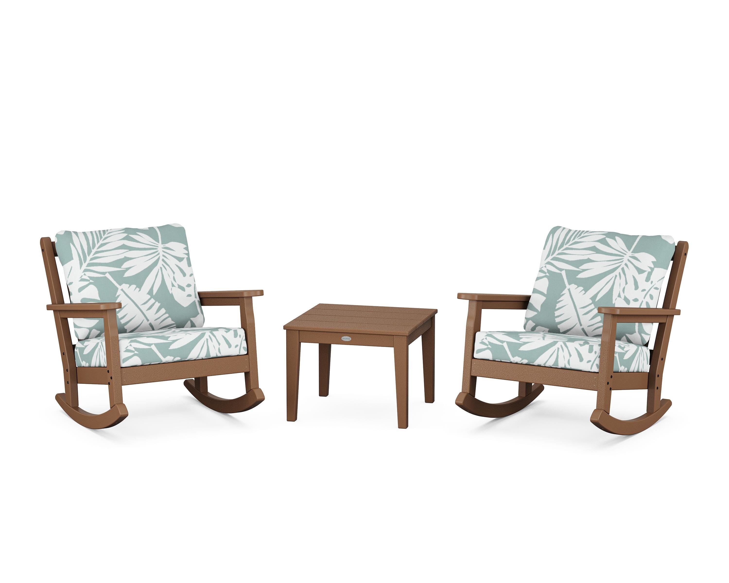 POLYWOOD Chippendale 3-Piece Deep Seating Rocker Set in Teak / Leaf Glacier Spa