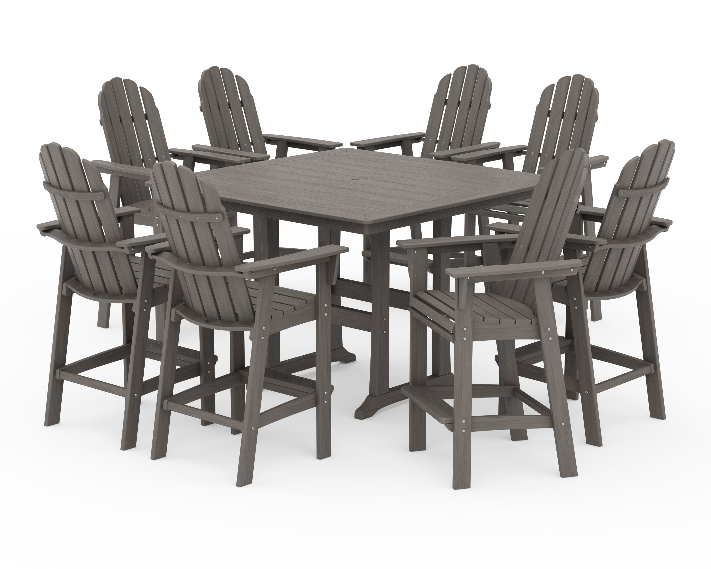 POLYWOOD Vineyard Curveback Adirondack 9-Piece Trestle Bar Set in Driftwood