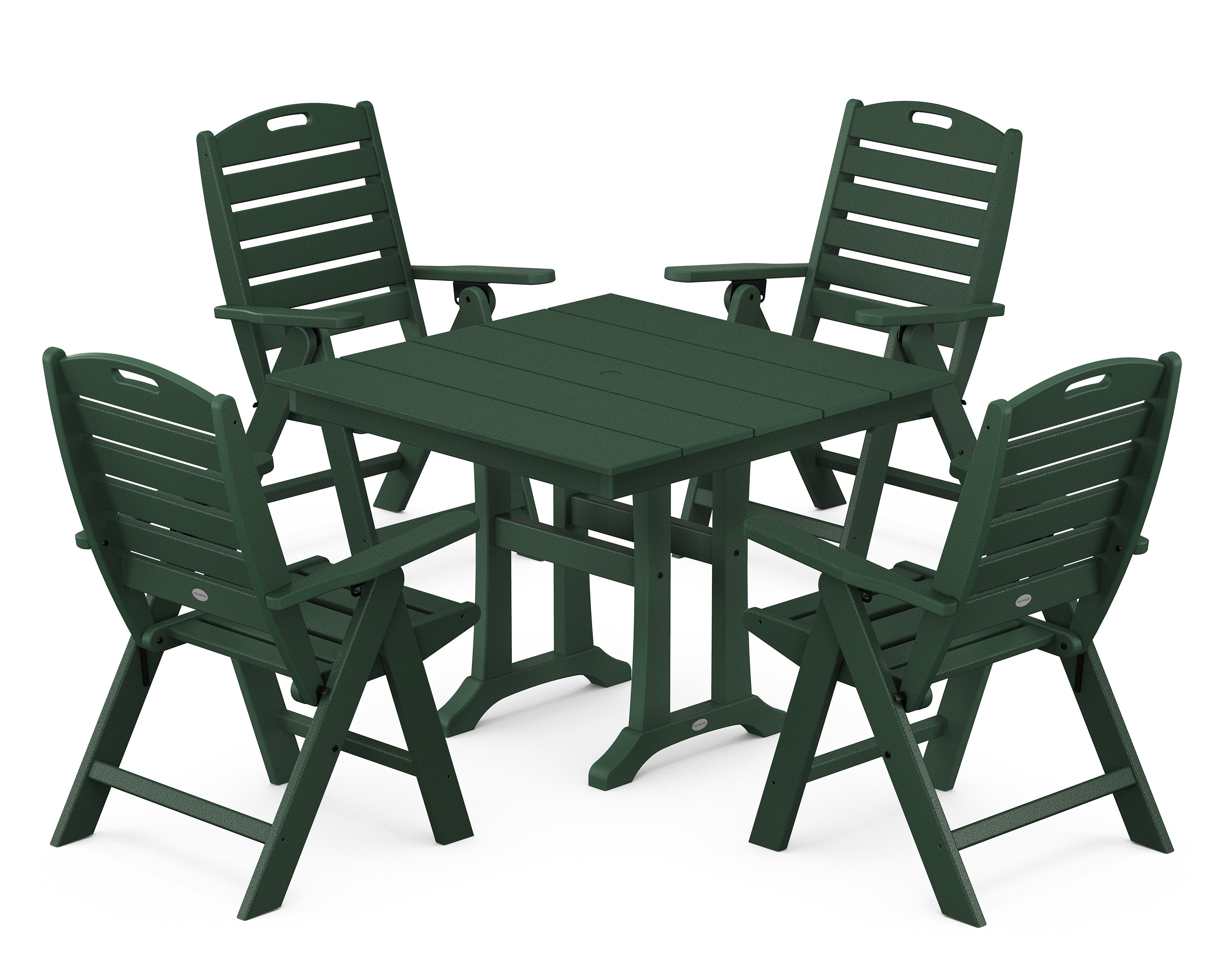 POLYWOOD Nautical Folding Highback Chair 5-Piece Farmhouse Trestle Dining Set in Green