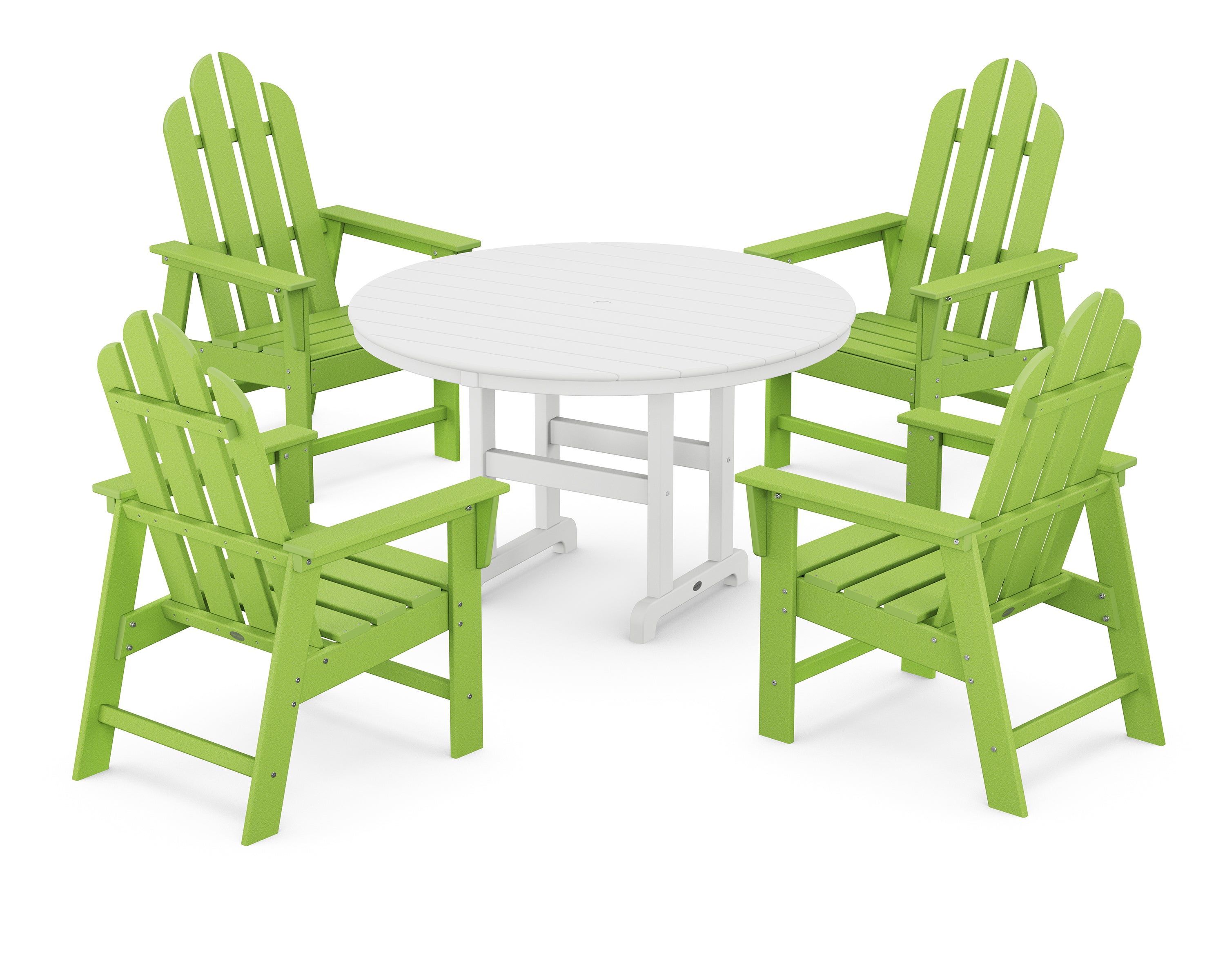 POLYWOOD® Long Island 5-Piece Round Farmhouse Dining Set in Lime / White