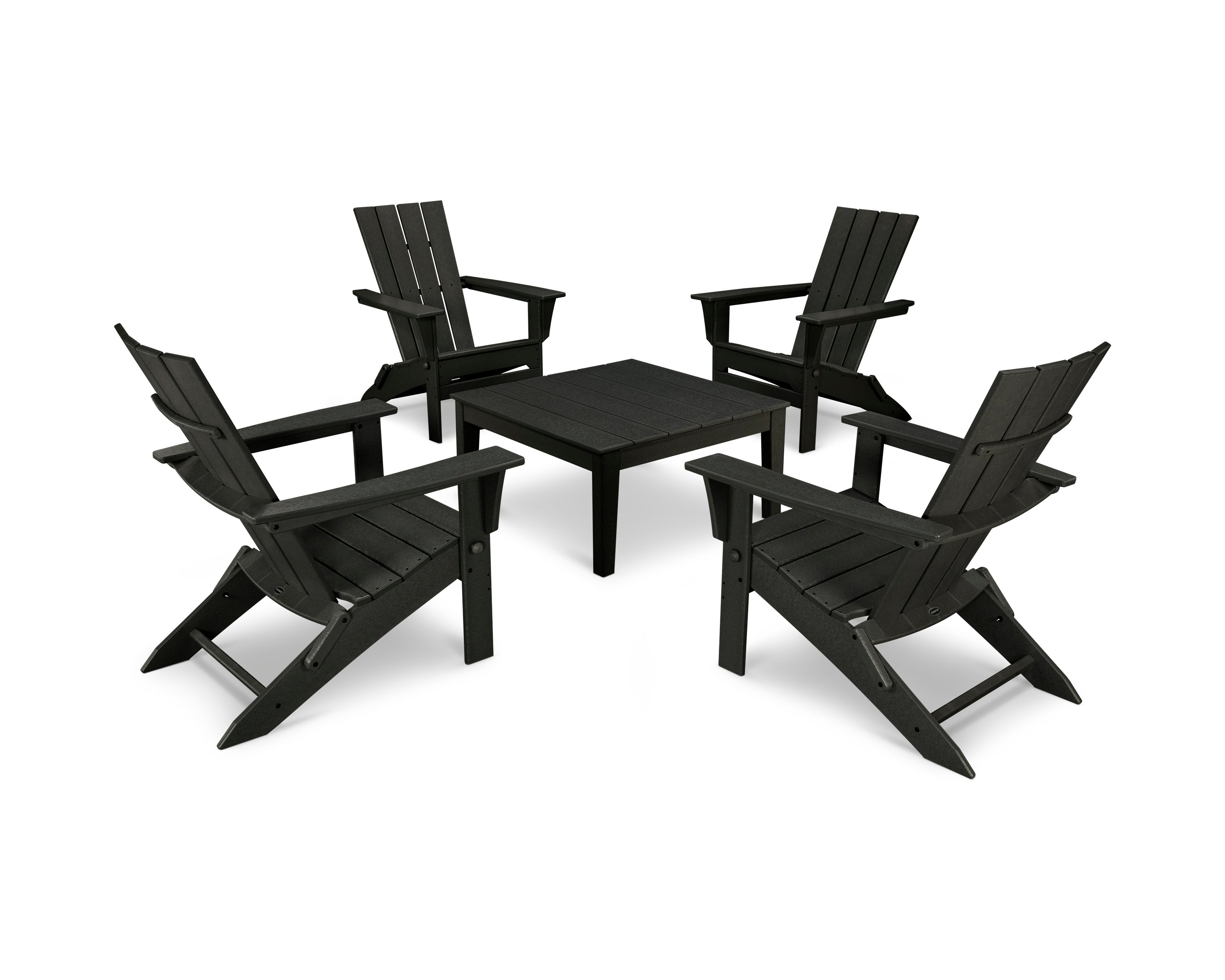 POLYWOOD Quattro Folding Chair 5-Piece Conversation Set in Black