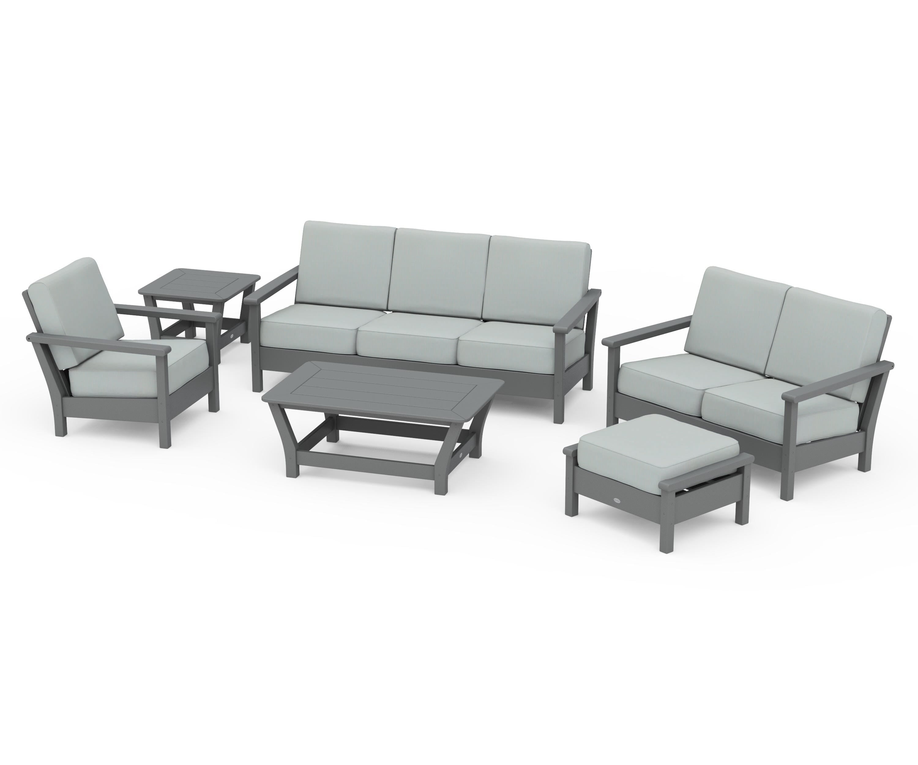POLYWOOD Harbour 6-Piece Outdoor Living Set in Slate Grey / Spa
