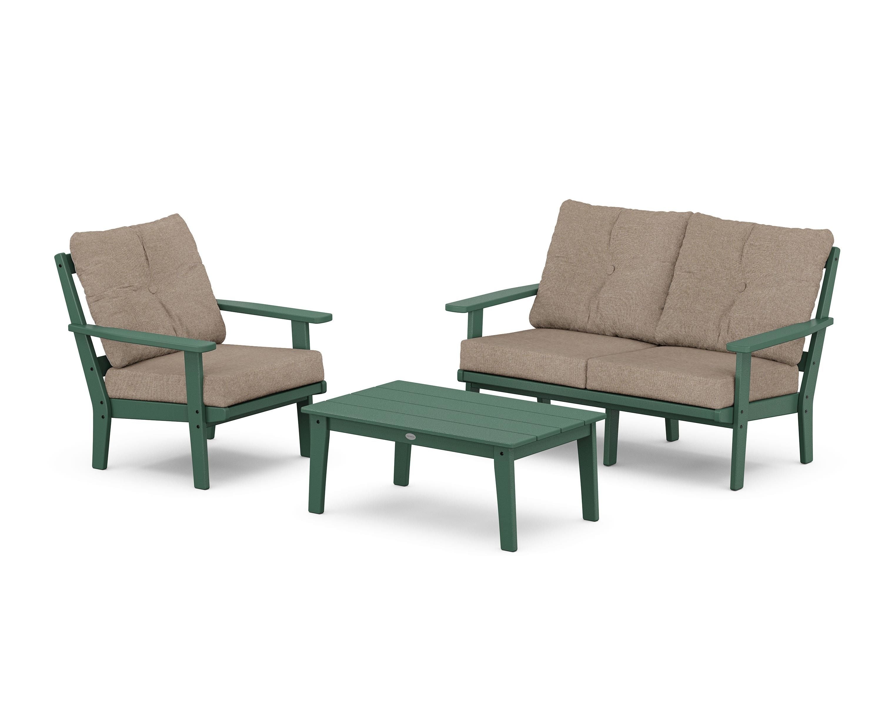POLYWOOD Prairie 3-Piece Deep Seating Set with Loveseat in Green / Spiced Burlap