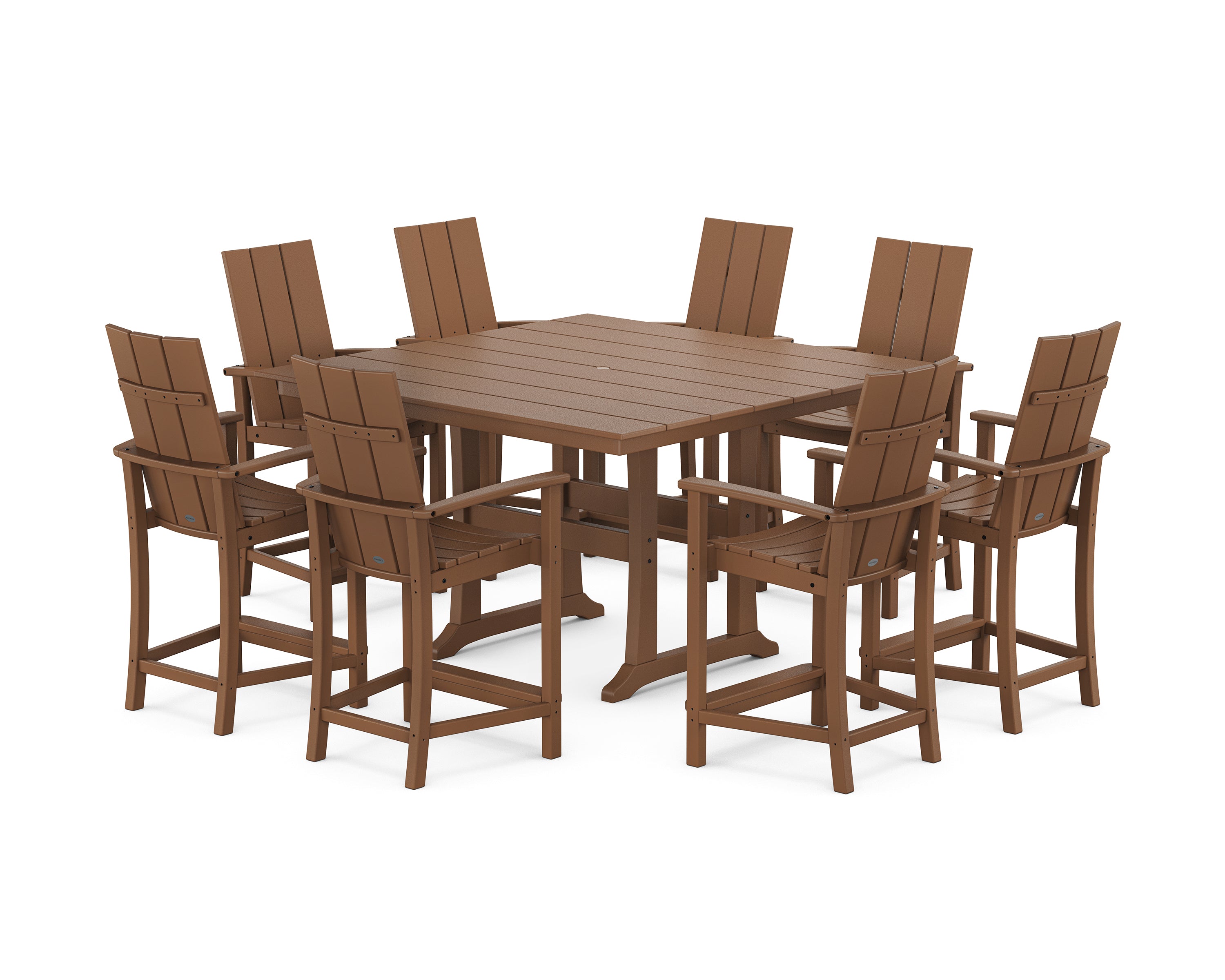 POLYWOOD Modern Adirondack 9-Piece Farmhouse Trestle Counter Set in Teak