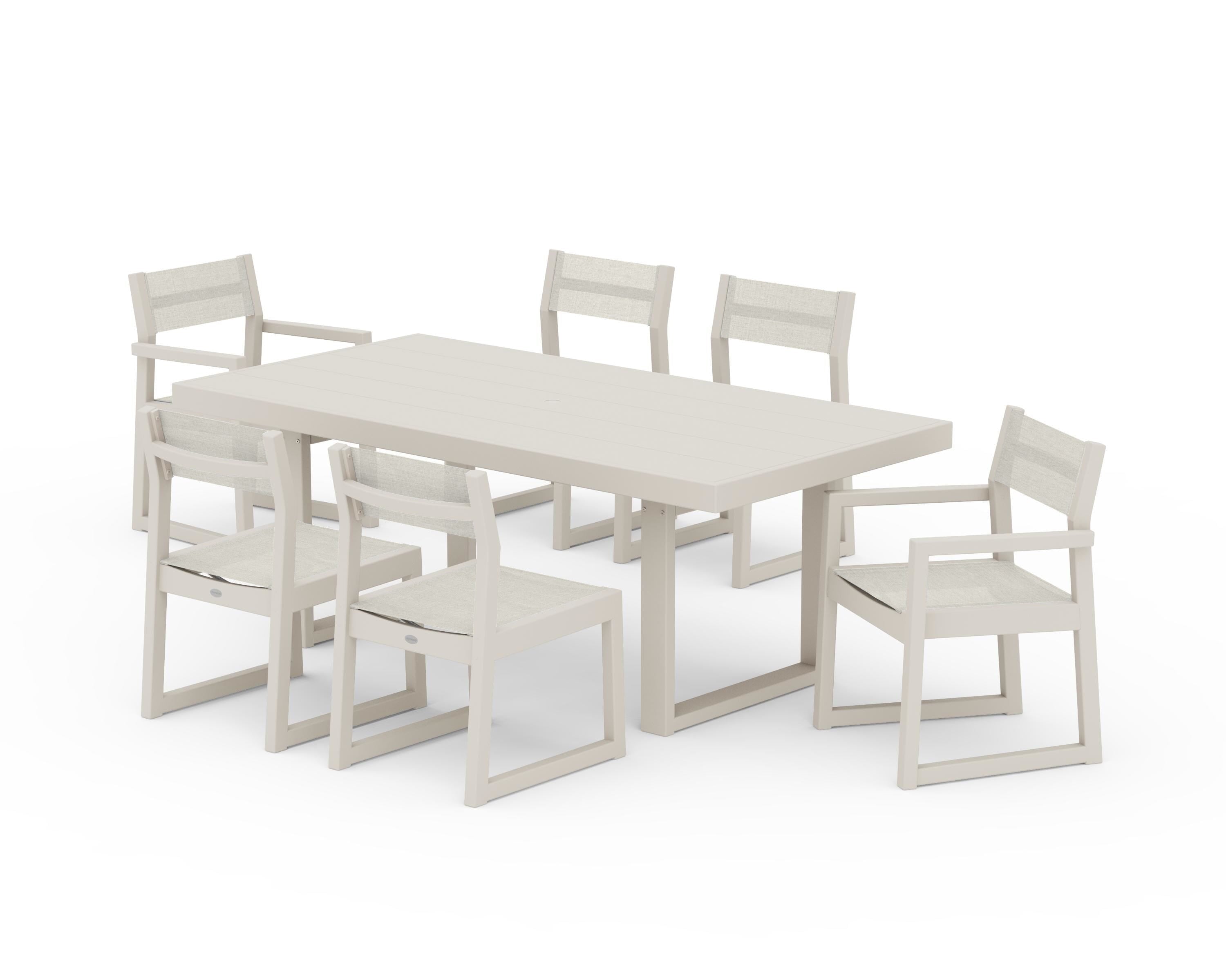 POLYWOOD EDGE Sling 7-Piece Dining Set in Sand / Parchment Sling