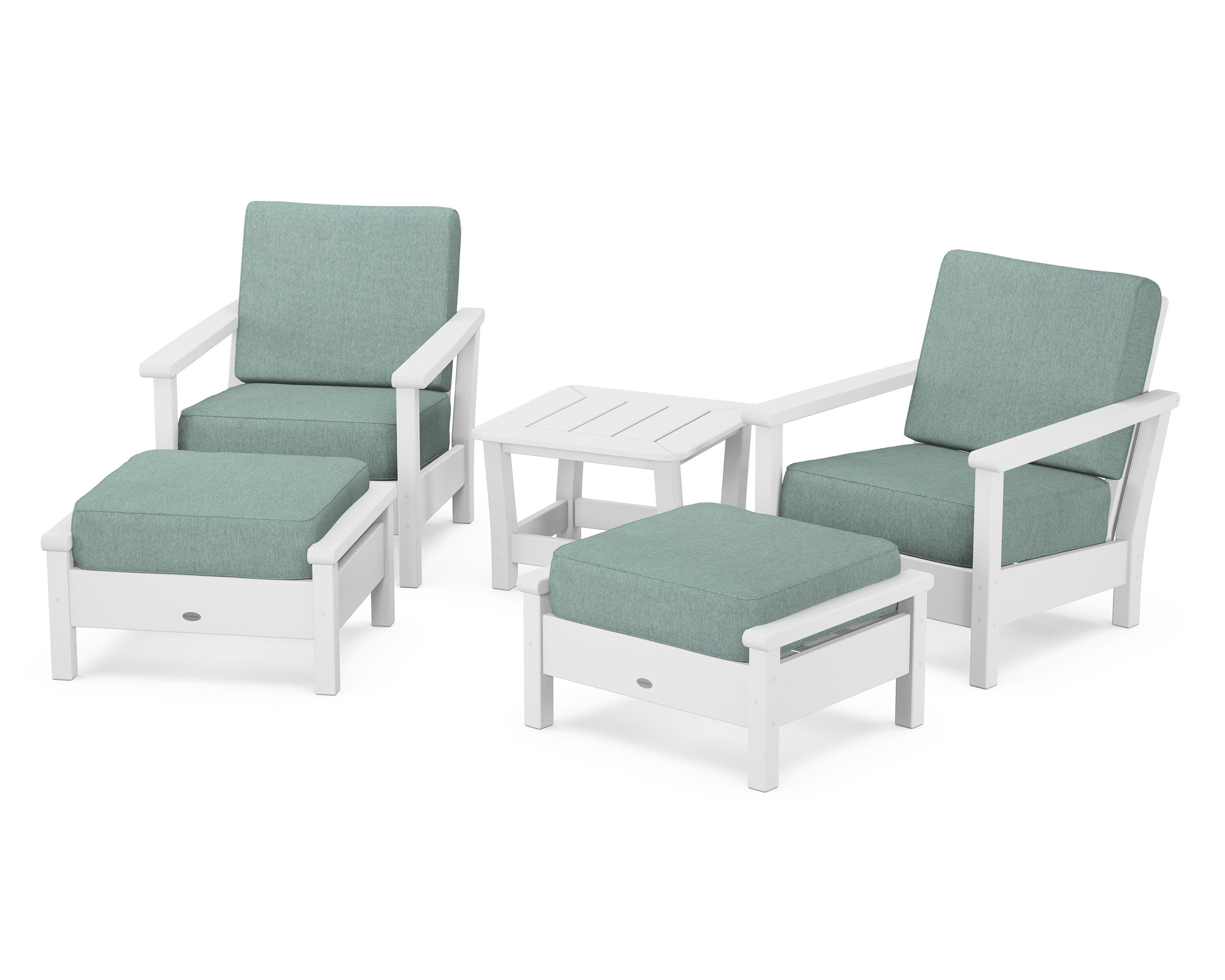 POLYWOOD Harbour 5-Piece Deep Seating Chair Set in White / Glacier Spa
