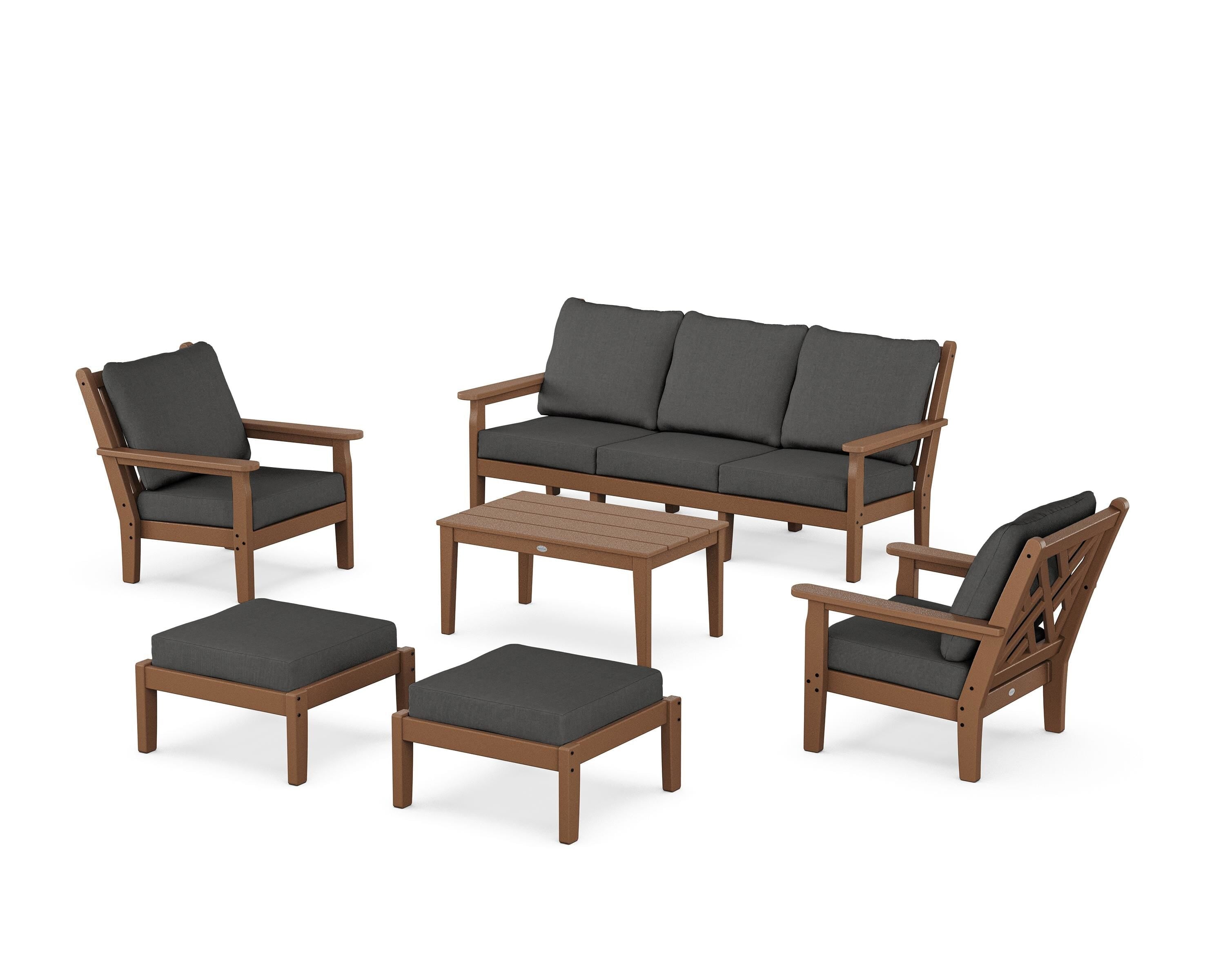 POLYWOOD Chippendale 6-Piece Lounge Sofa Set in Teak / Spectrum Carbon